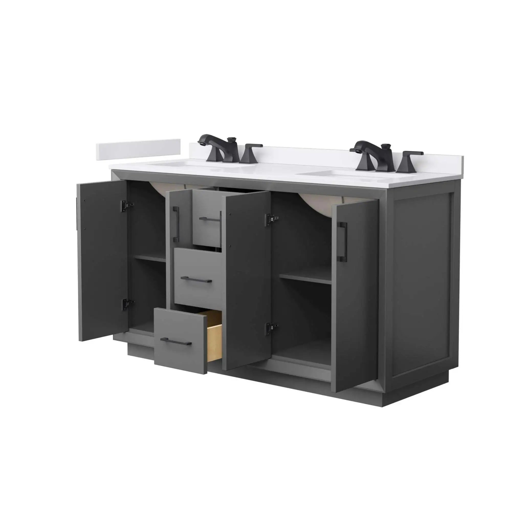 60" Strada Double Bathroom Vanity in Dark Gray with Matte Black Trim by Wyndham