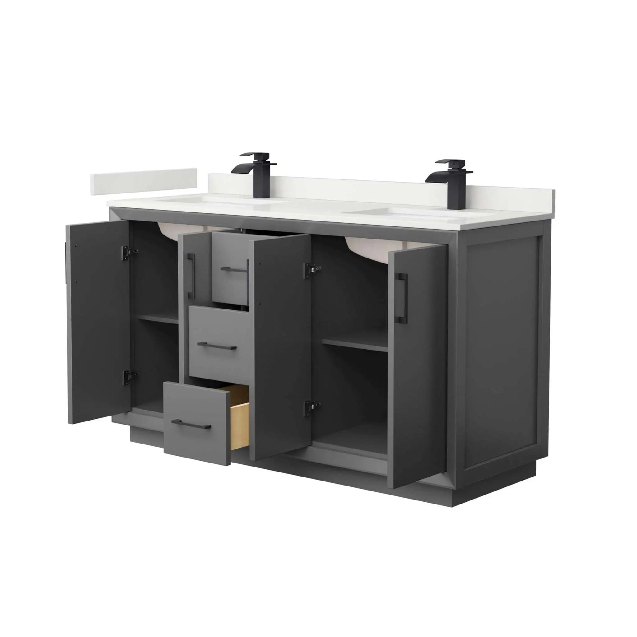 60" Strada Double Bathroom Vanity in Dark Gray with Matte Black Trim by Wyndham