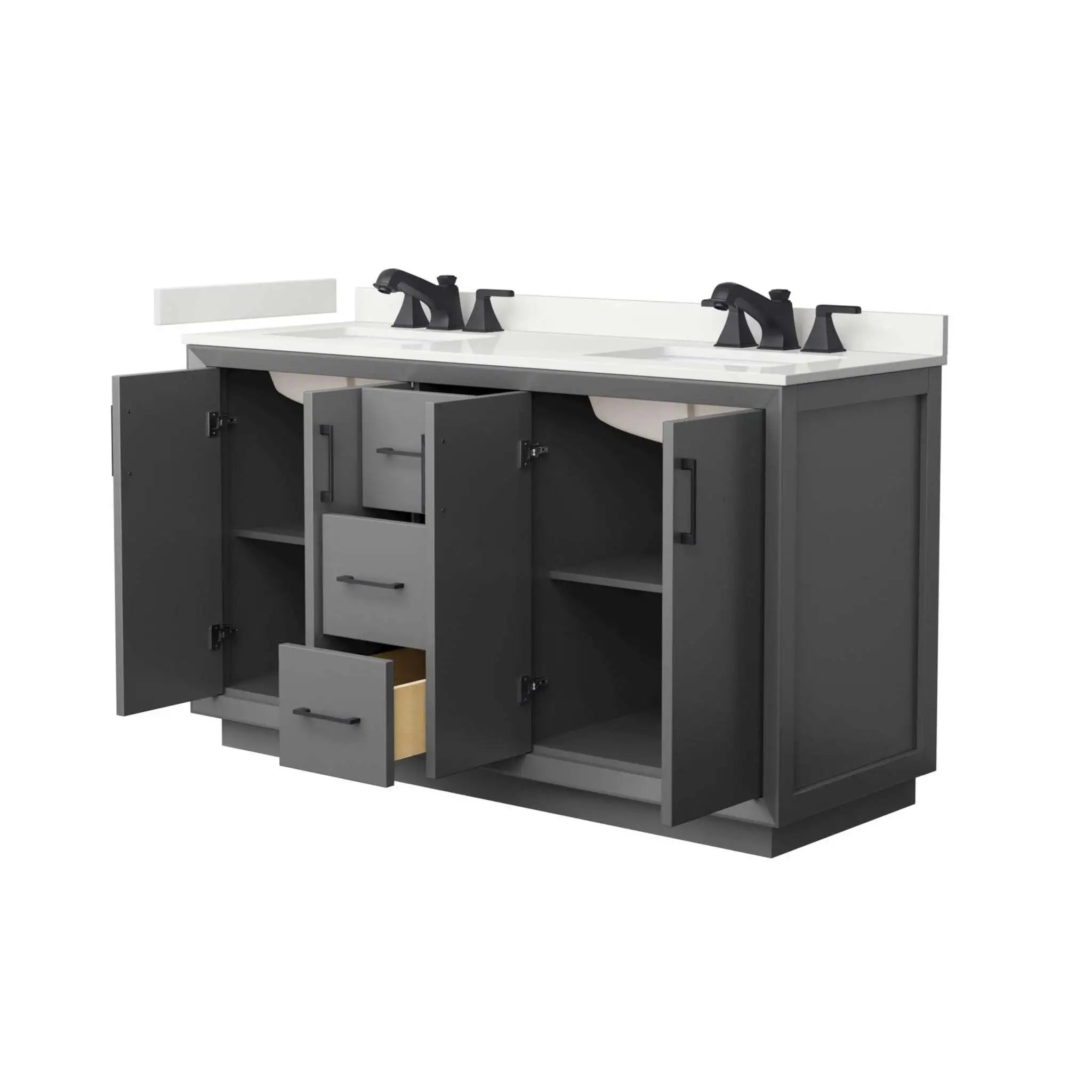 60" Strada Double Bathroom Vanity in Dark Gray with Matte Black Trim by Wyndham
