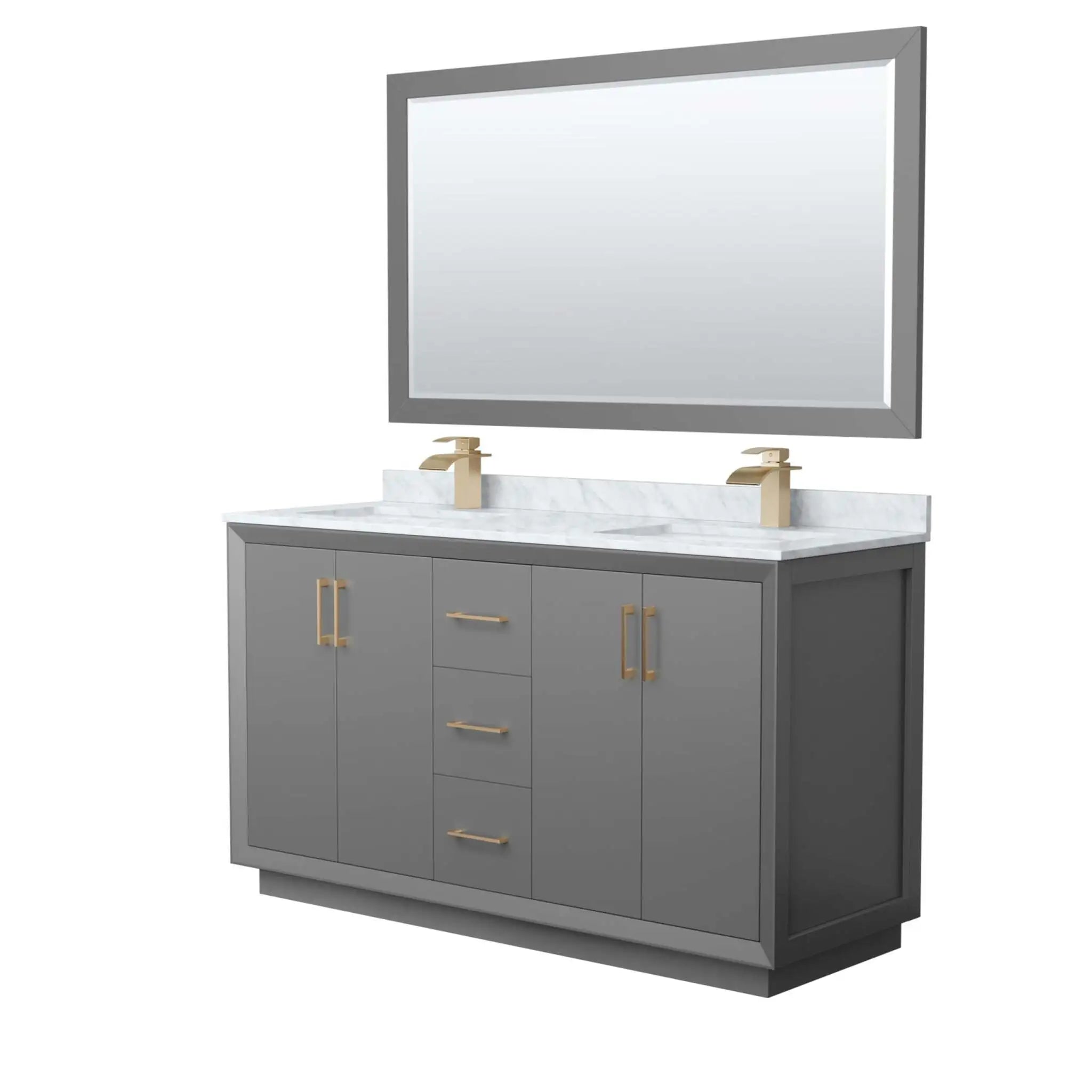 60" Strada Double Bathroom Vanity in Dark Gray with Satin Bronze Trim & 58" Mirror by Wyndham