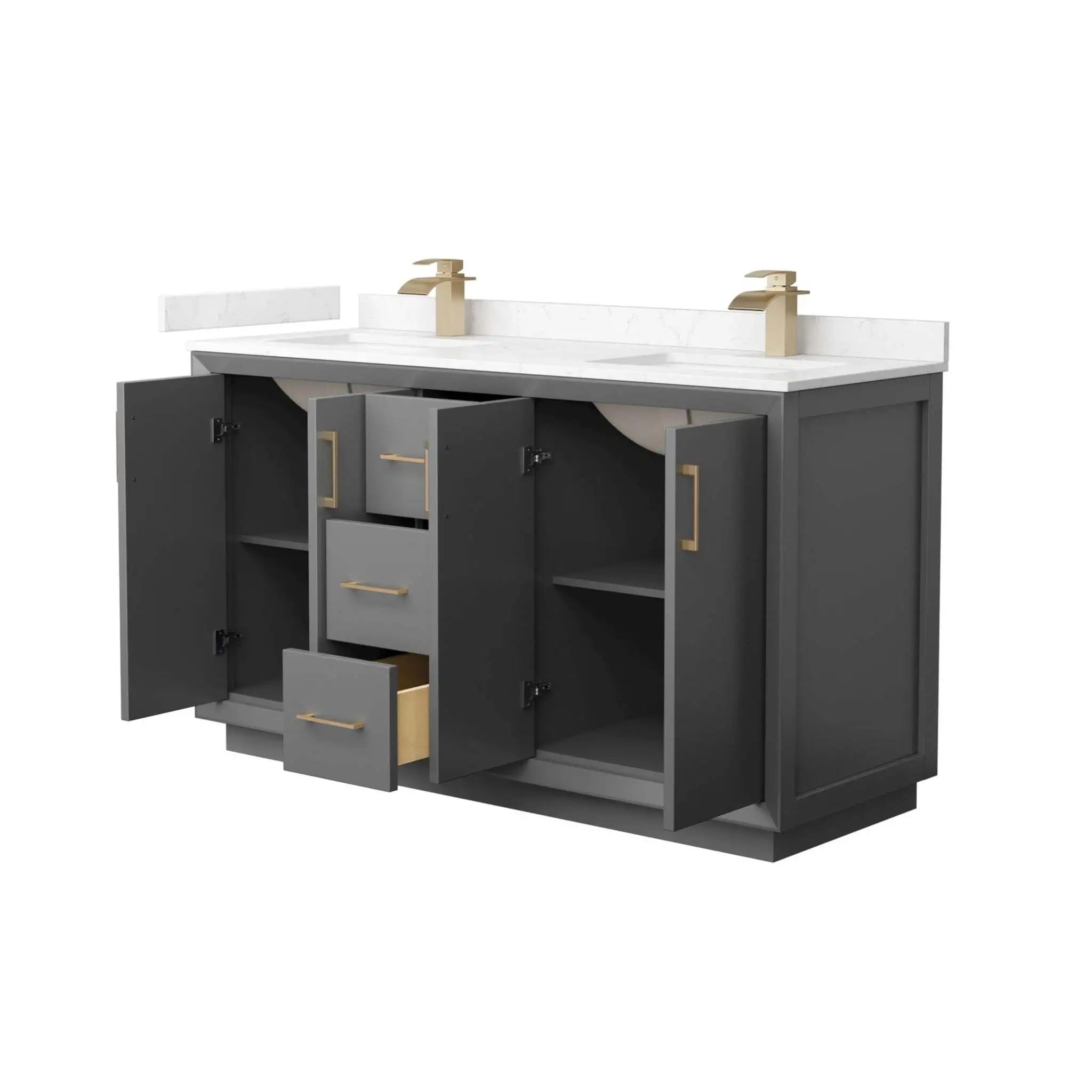 60" Strada Double Bathroom Vanity in Dark Gray with Satin Bronze Trim by Wyndham
