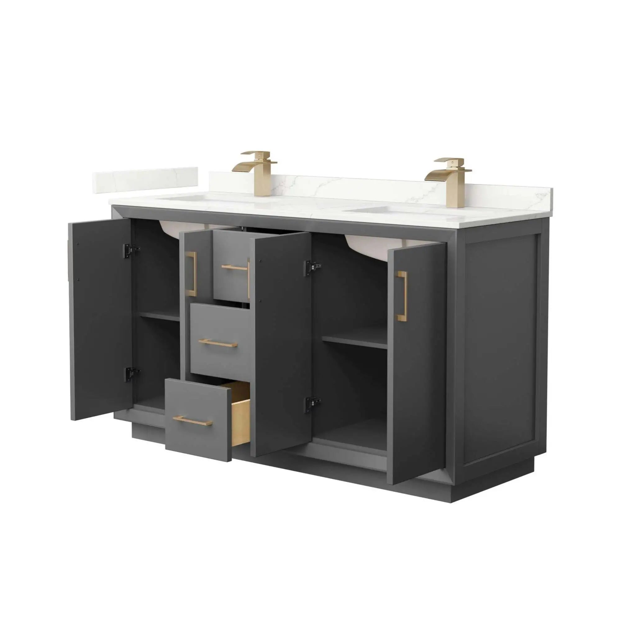 60" Strada Double Bathroom Vanity in Dark Gray with Satin Bronze Trim by Wyndham