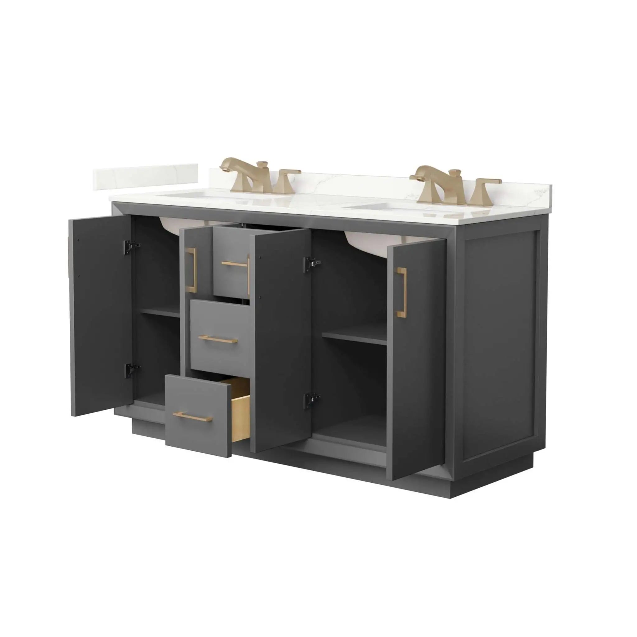 60" Strada Double Bathroom Vanity in Dark Gray with Satin Bronze Trim by Wyndham