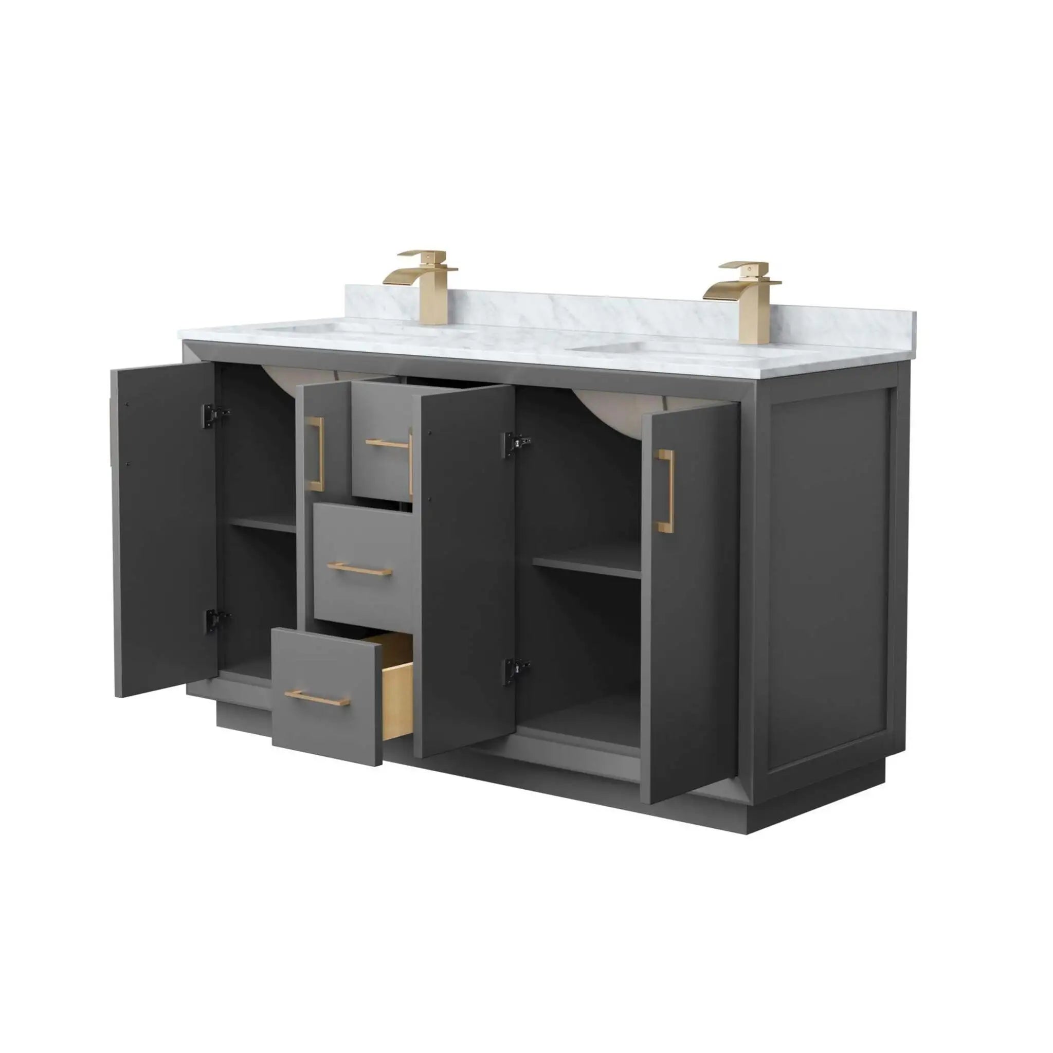 60" Strada Double Bathroom Vanity in Dark Gray with Satin Bronze Trim by Wyndham