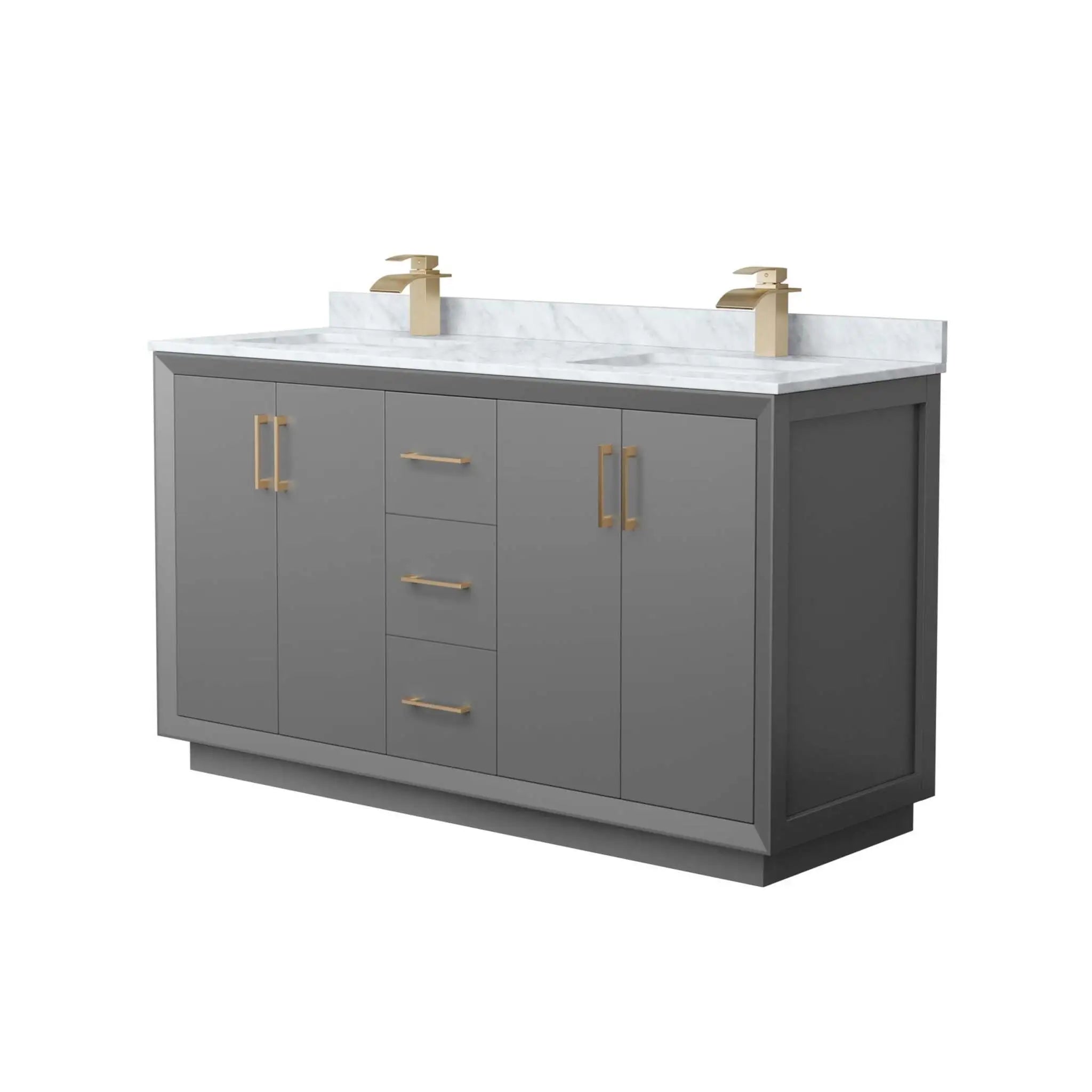 60" Strada Double Bathroom Vanity in Dark Gray with Satin Bronze Trim by Wyndham