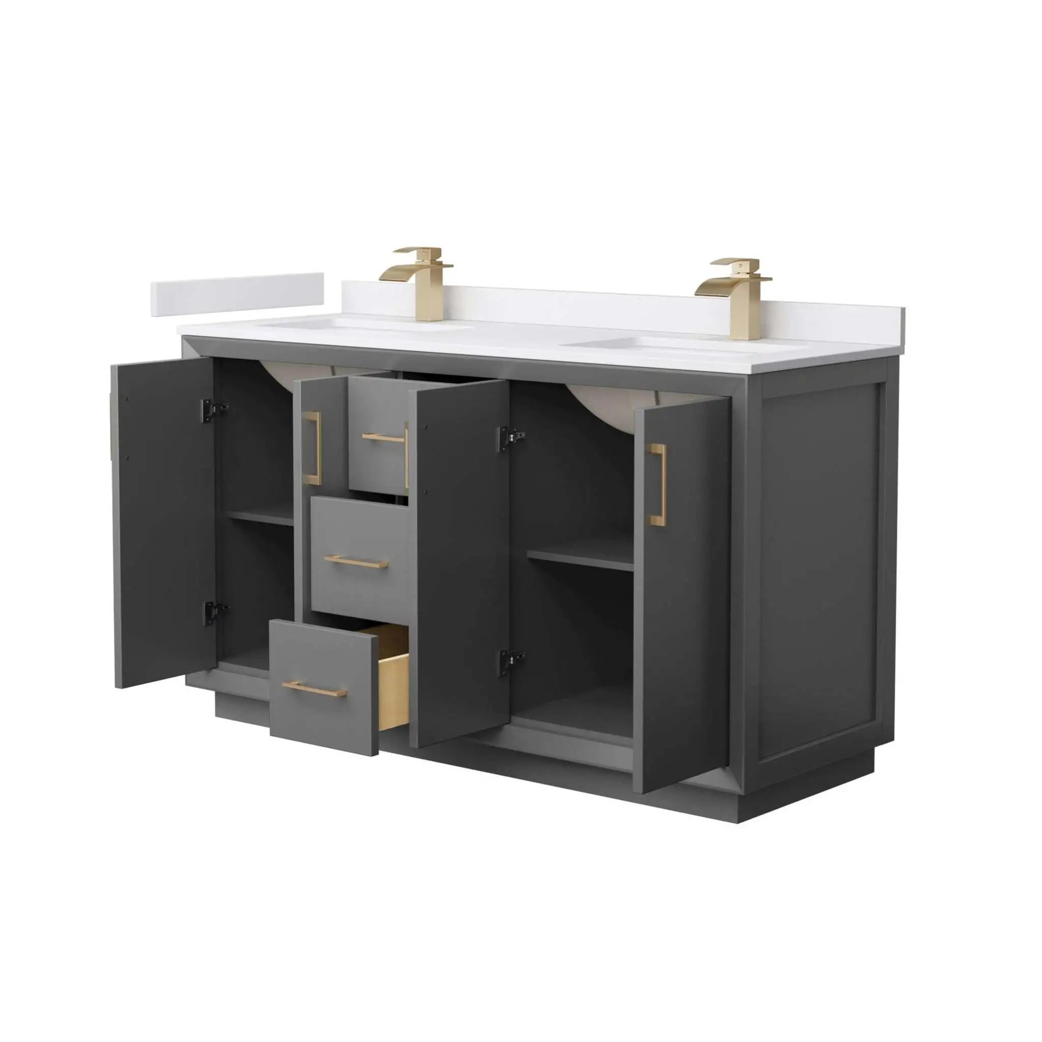 60" Strada Double Bathroom Vanity in Dark Gray with Satin Bronze Trim by Wyndham