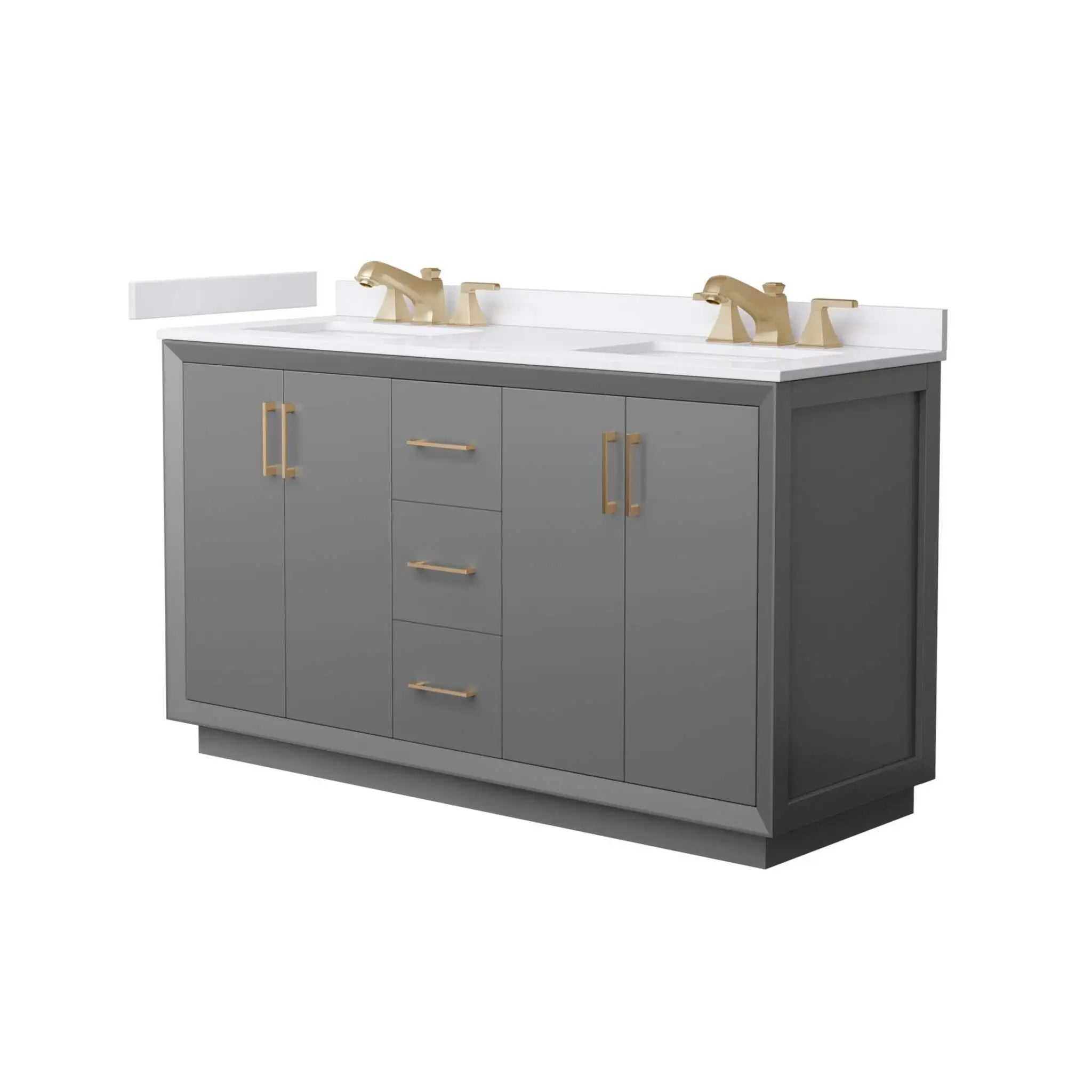 60" Strada Double Bathroom Vanity in Dark Gray with Satin Bronze Trim by Wyndham