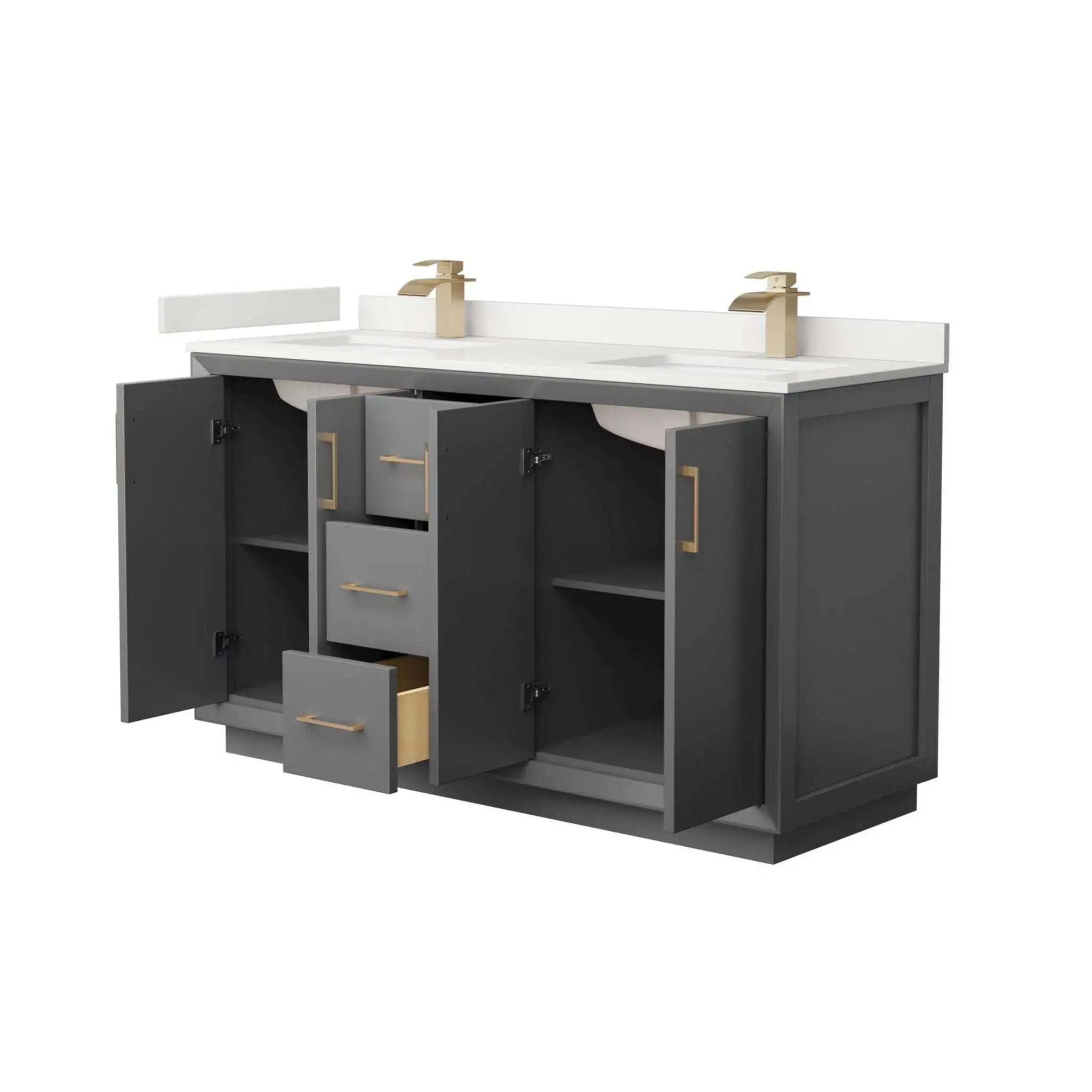 60" Strada Double Bathroom Vanity in Dark Gray with Satin Bronze Trim by Wyndham
