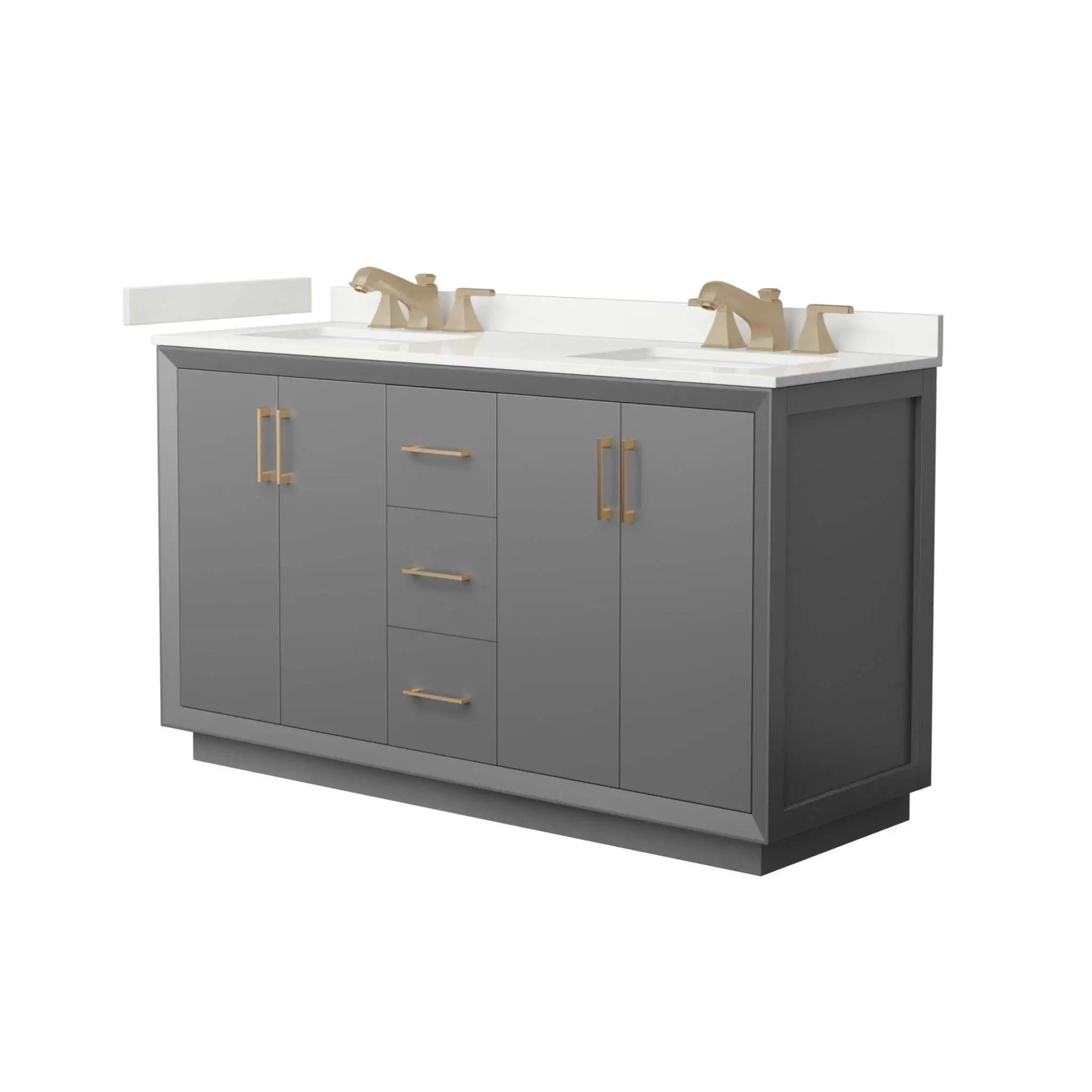 60" Strada Double Bathroom Vanity in Dark Gray with Satin Bronze Trim by Wyndham