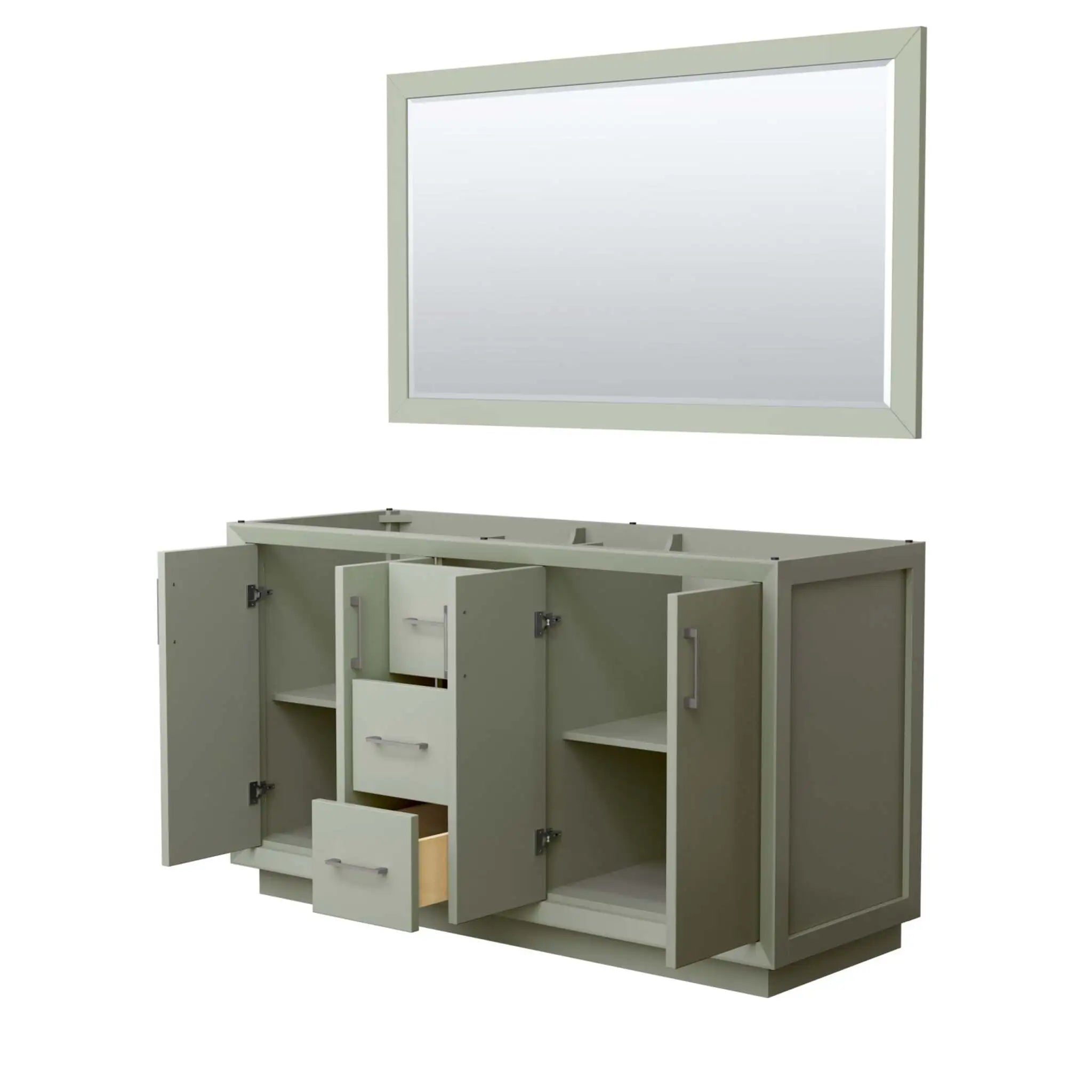 60" Strada Double Bathroom Vanity in Light Green with Brushed Nickel Trim & 58" Mirror by Wyndham