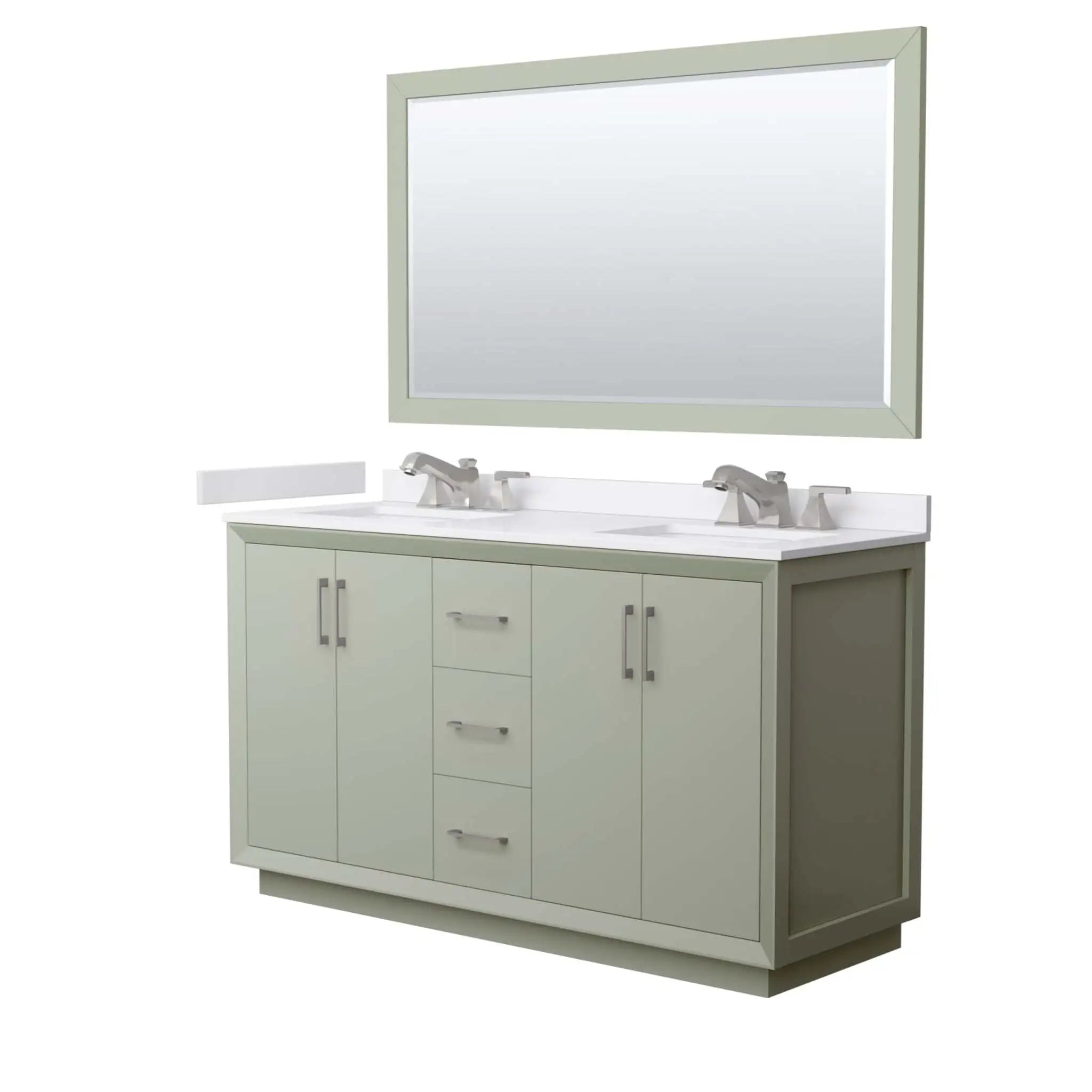 60" Strada Double Bathroom Vanity in Light Green with Brushed Nickel Trim & 58" Mirror by Wyndham