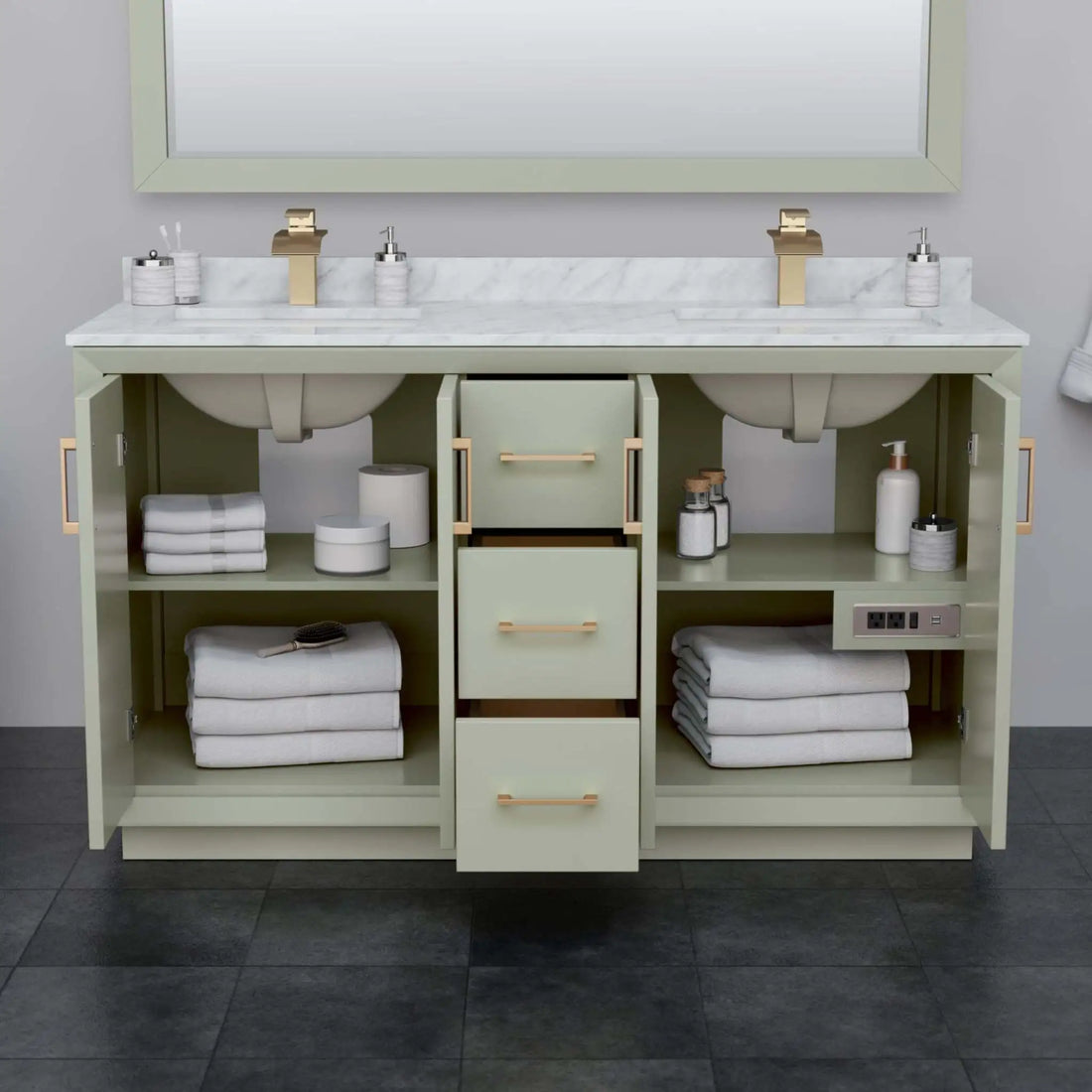 60" Strada Double Bathroom Vanity in Light Green with Brushed Nickel Trim by Wyndham