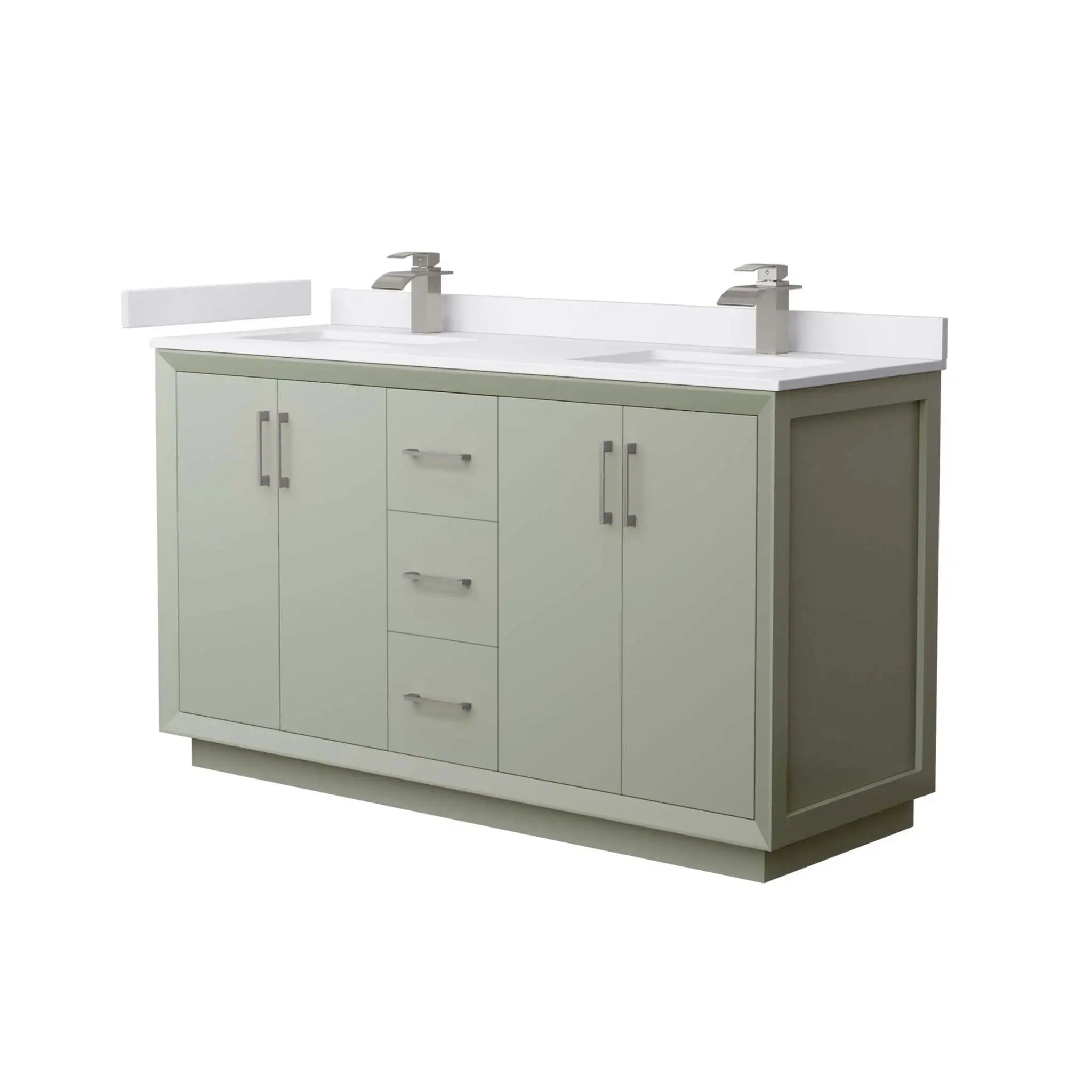 60" Strada Double Bathroom Vanity in Light Green with Brushed Nickel Trim by Wyndham