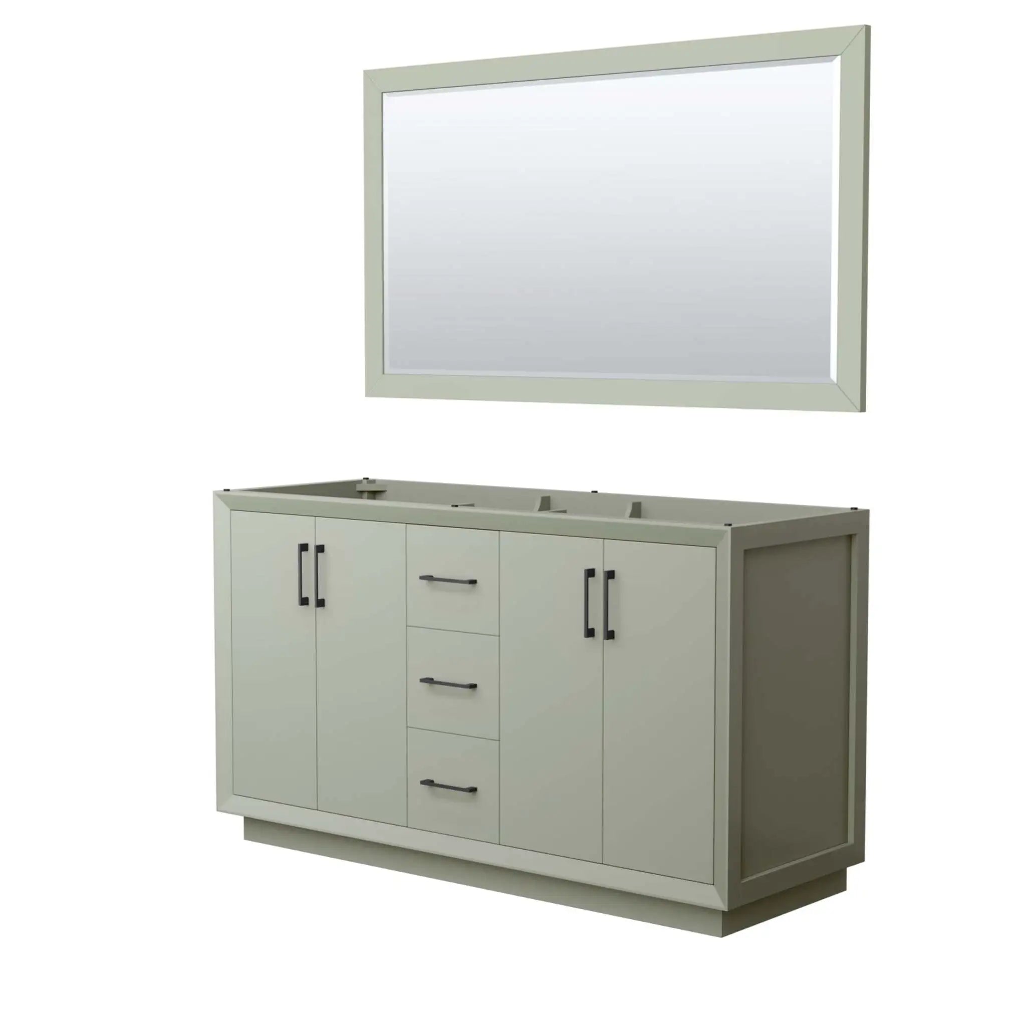 60" Strada Double Bathroom Vanity in Light Green with Matte Black Trim & 58" Mirror by Wyndham
