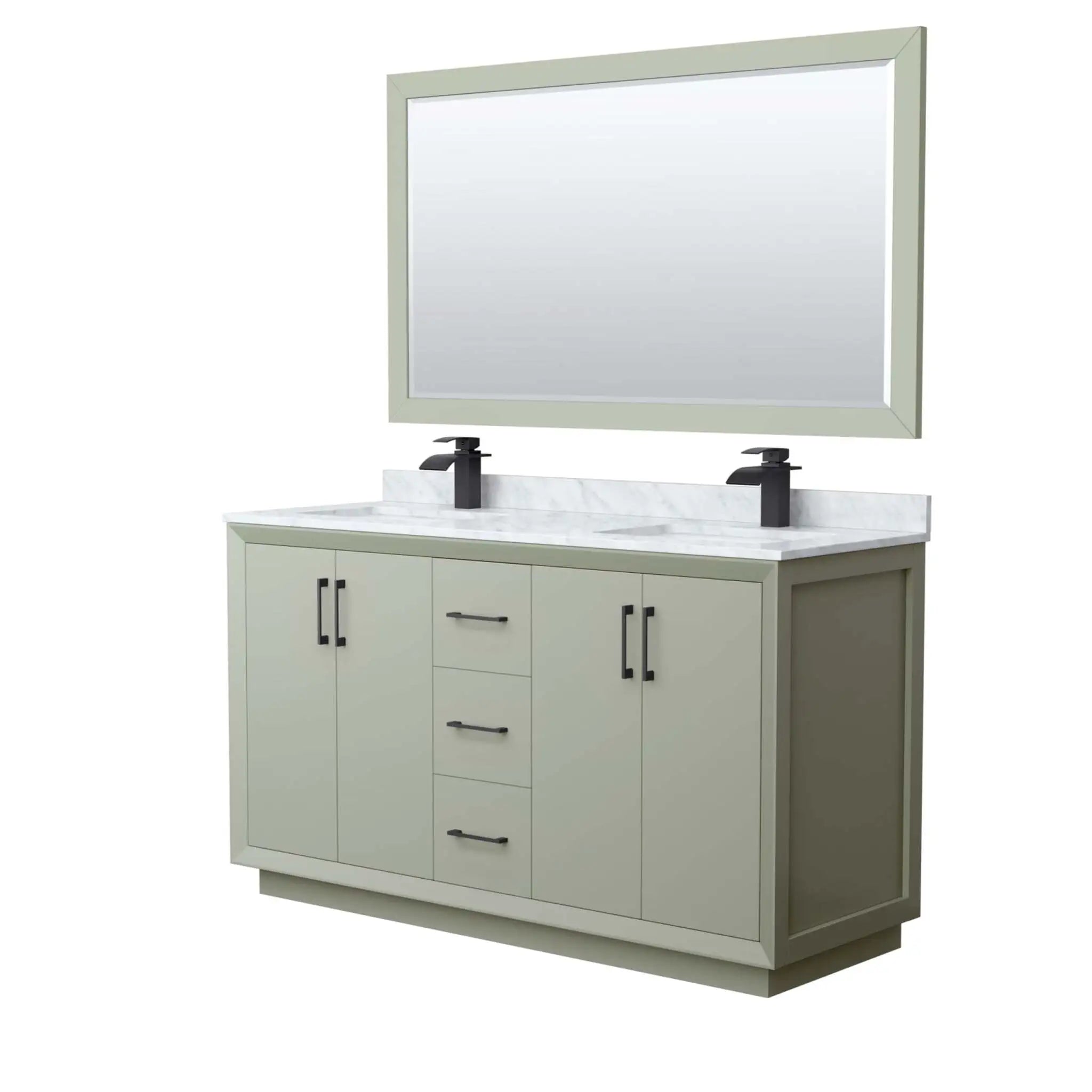 60" Strada Double Bathroom Vanity in Light Green with Matte Black Trim & 58" Mirror by Wyndham