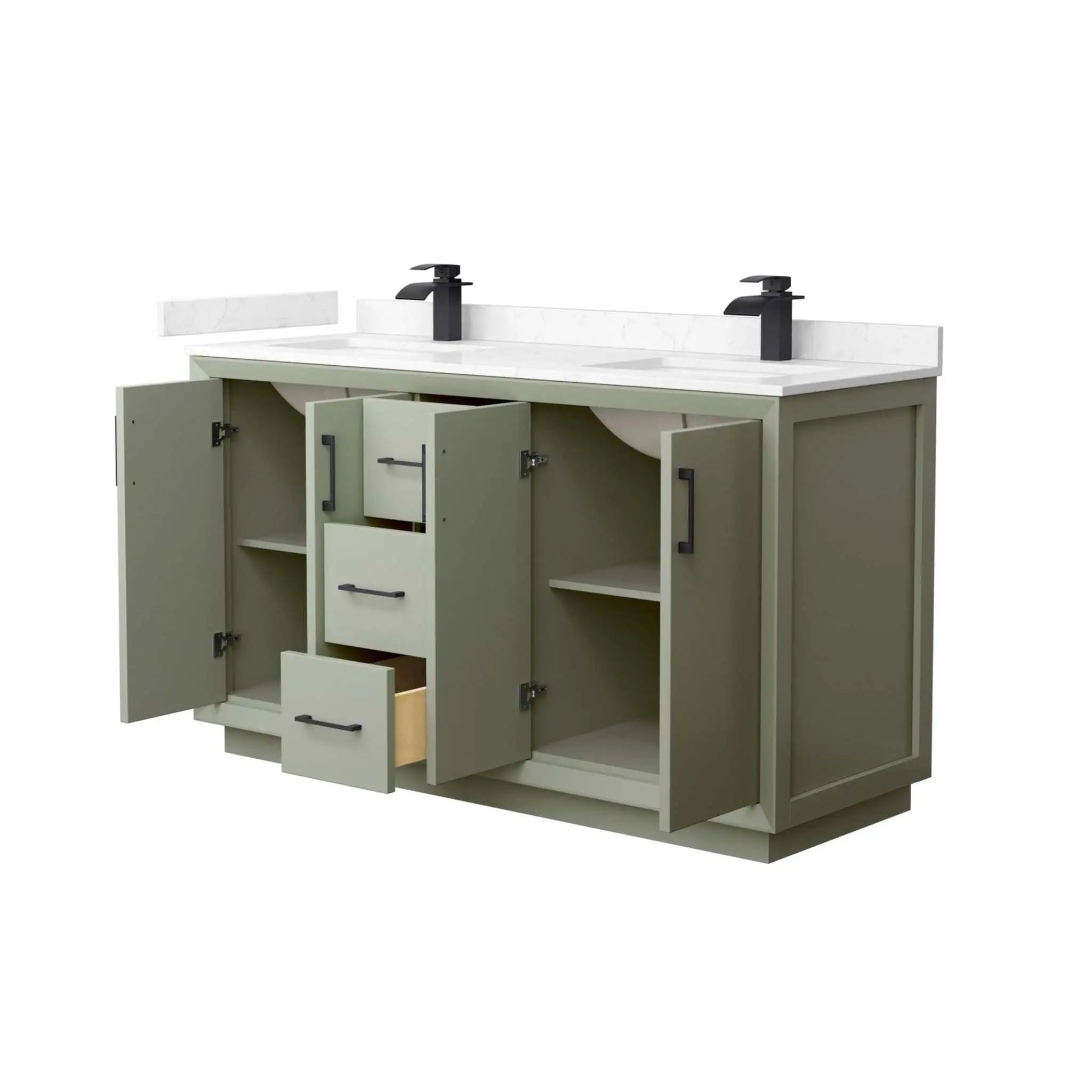 60" Strada Double Bathroom Vanity in Light Green with Matte Black Trim by Wyndham