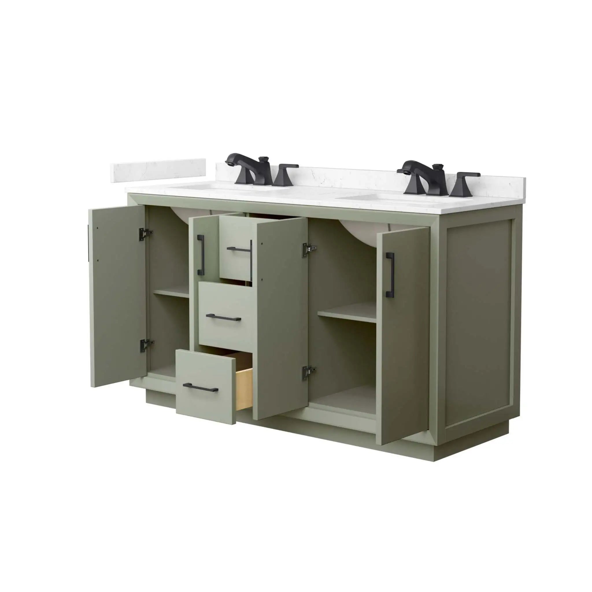 60" Strada Double Bathroom Vanity in Light Green with Matte Black Trim by Wyndham