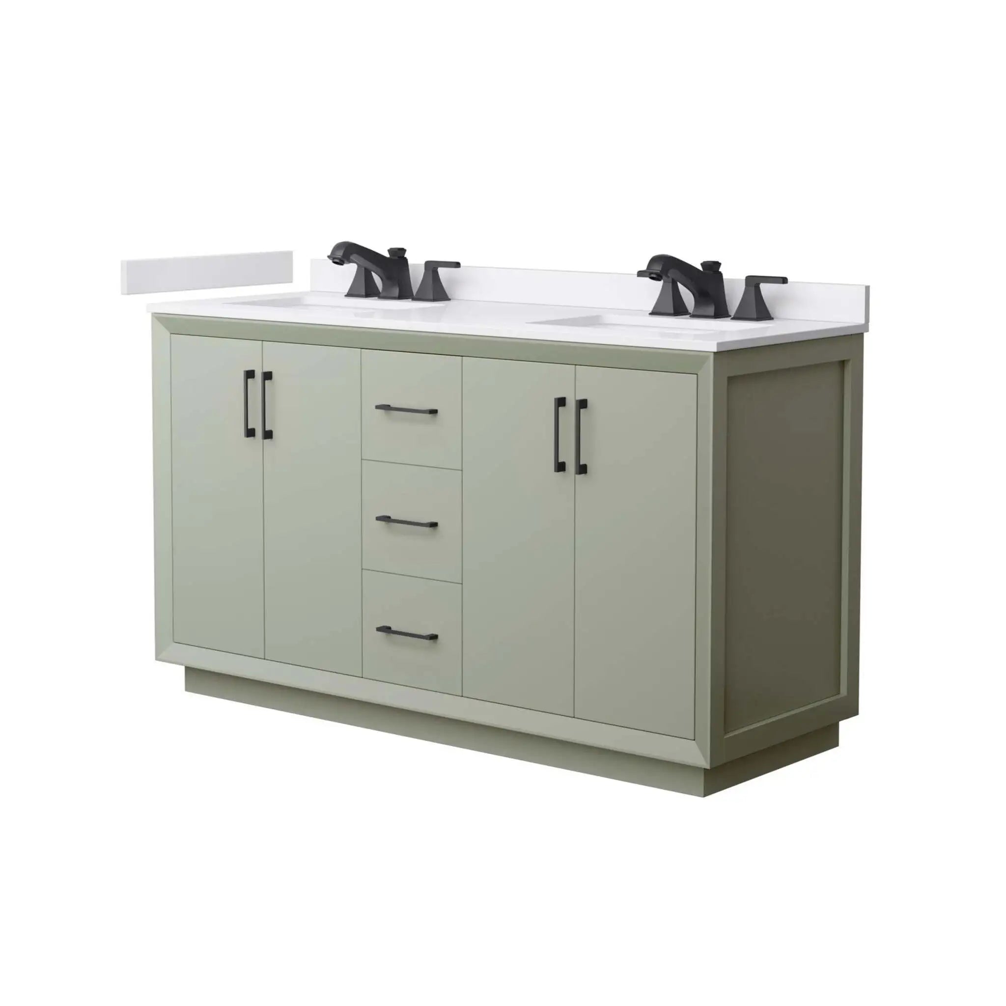 60" Strada Double Bathroom Vanity in Light Green with Matte Black Trim by Wyndham