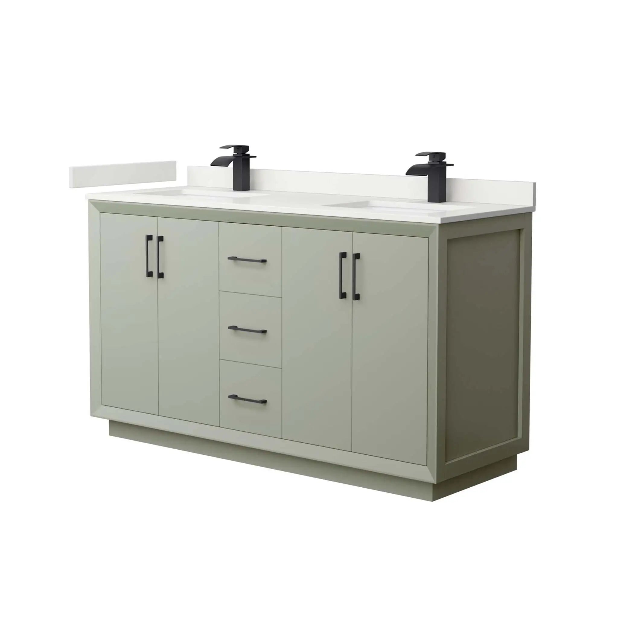 60" Strada Double Bathroom Vanity in Light Green with Matte Black Trim by Wyndham