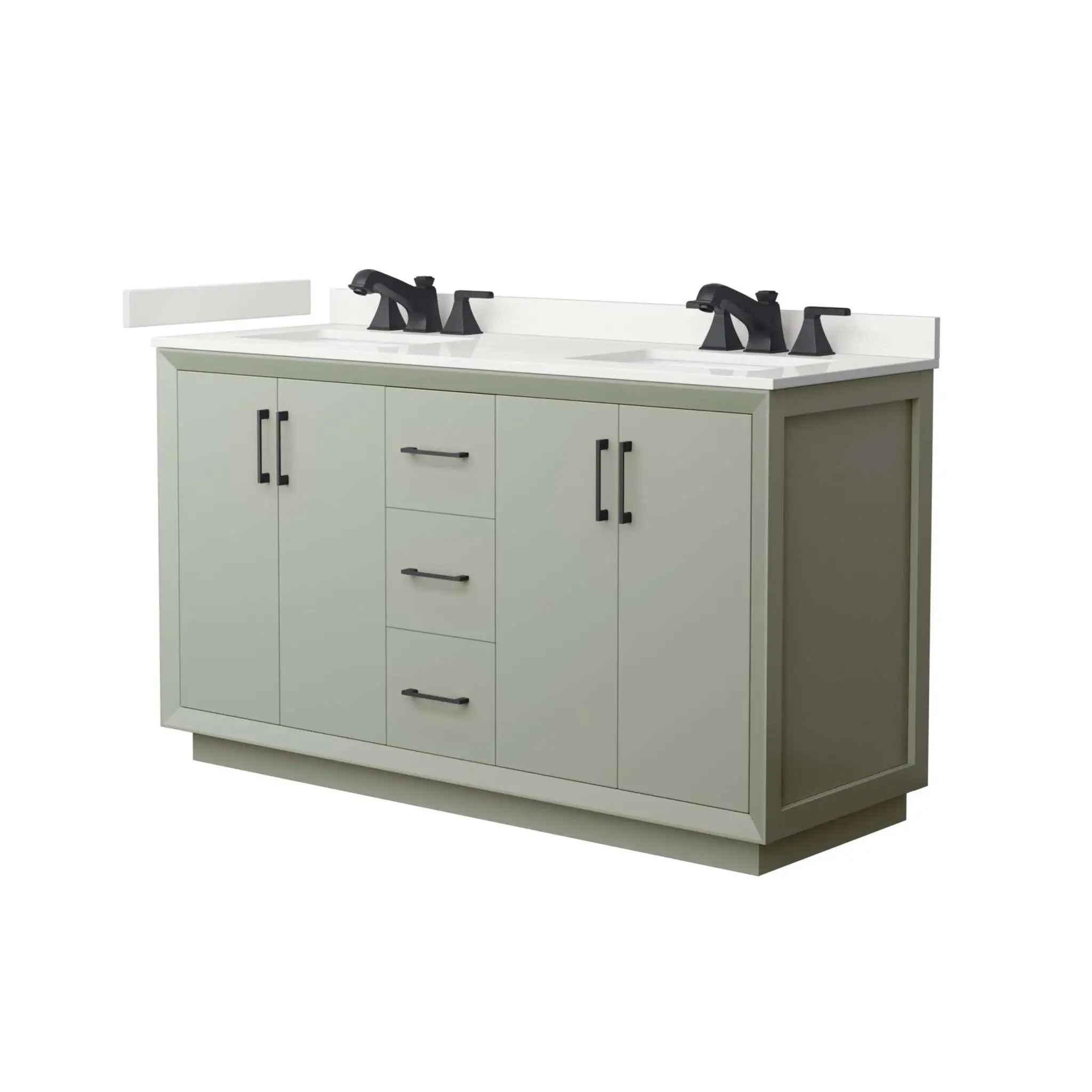 60" Strada Double Bathroom Vanity in Light Green with Matte Black Trim by Wyndham