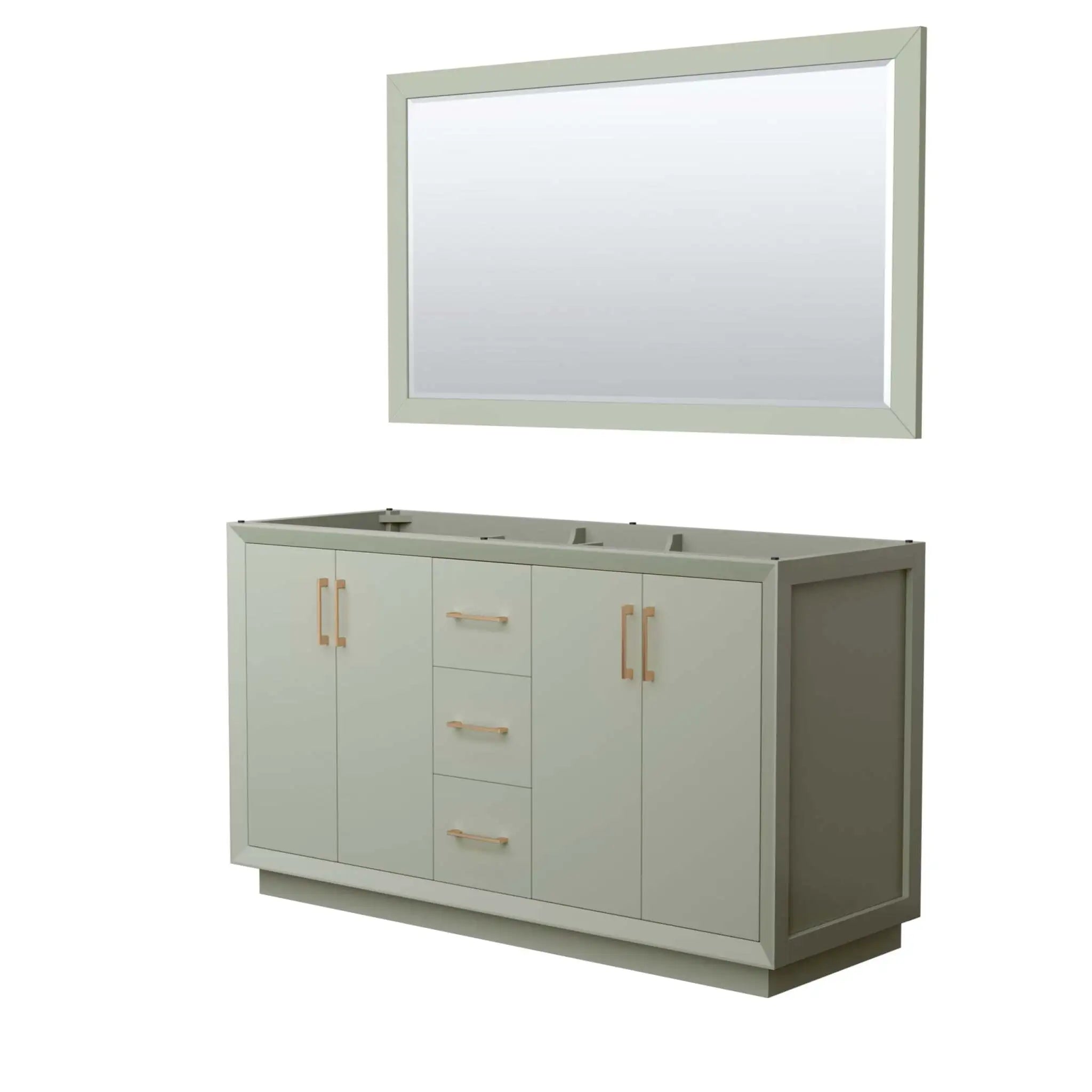 60" Strada Double Bathroom Vanity in Light Green with Satin Bronze Trim & 58" Mirror by Wyndham