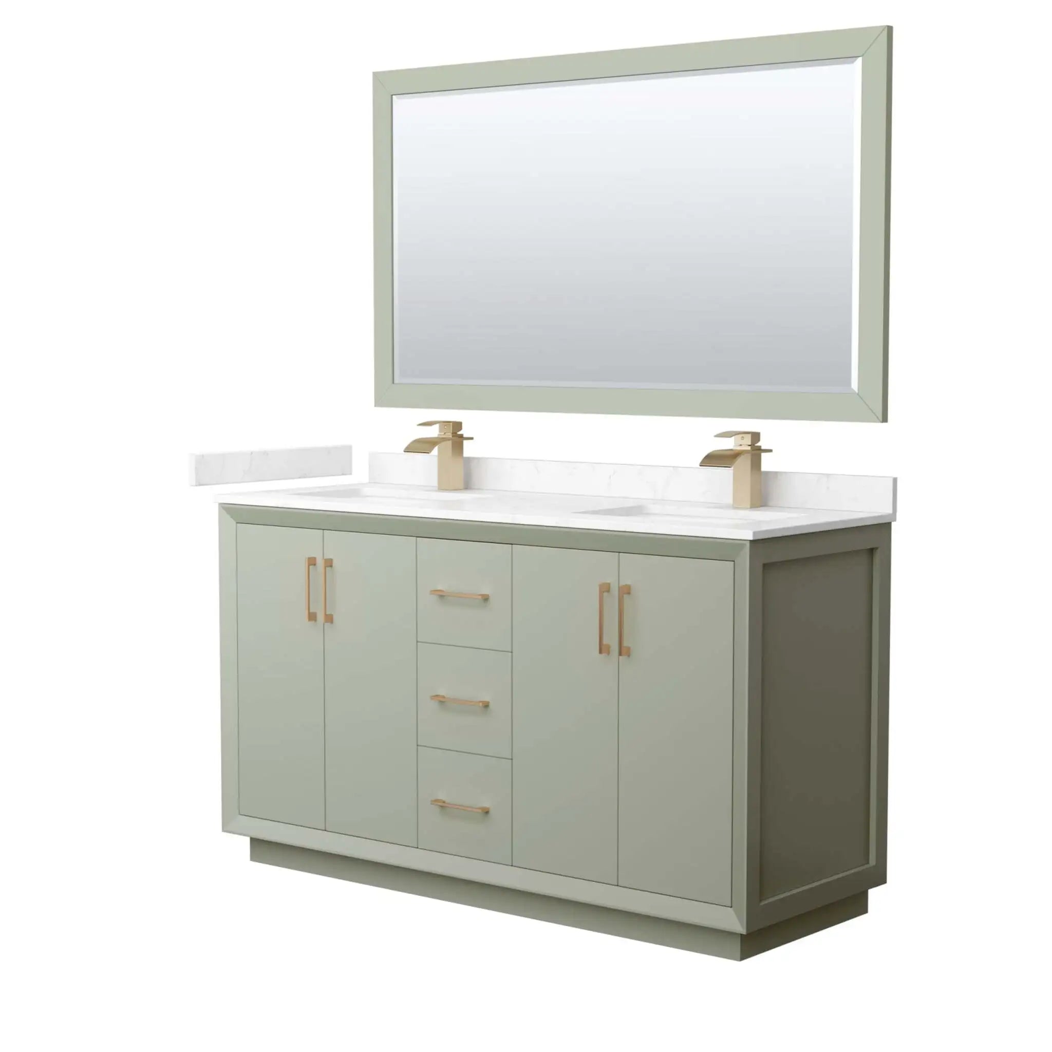 60" Strada Double Bathroom Vanity in Light Green with Satin Bronze Trim & 58" Mirror by Wyndham