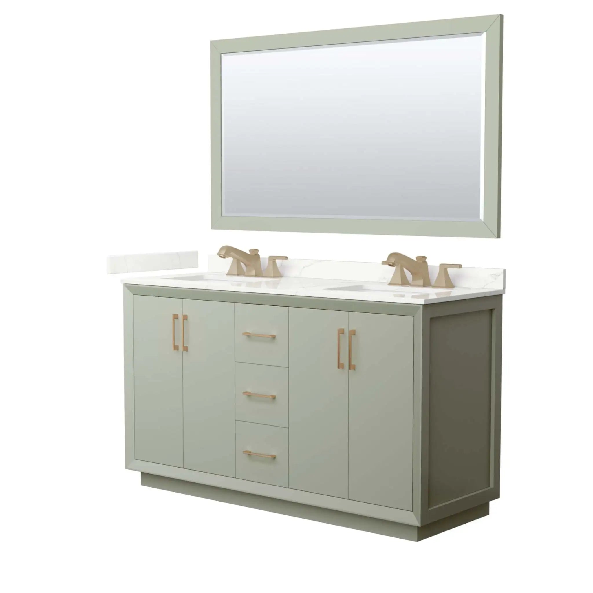 60" Strada Double Bathroom Vanity in Light Green with Satin Bronze Trim & 58" Mirror by Wyndham