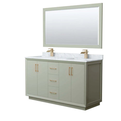 60" Strada Double Bathroom Vanity in Light Green with Satin Bronze Trim & 58" Mirror by Wyndham