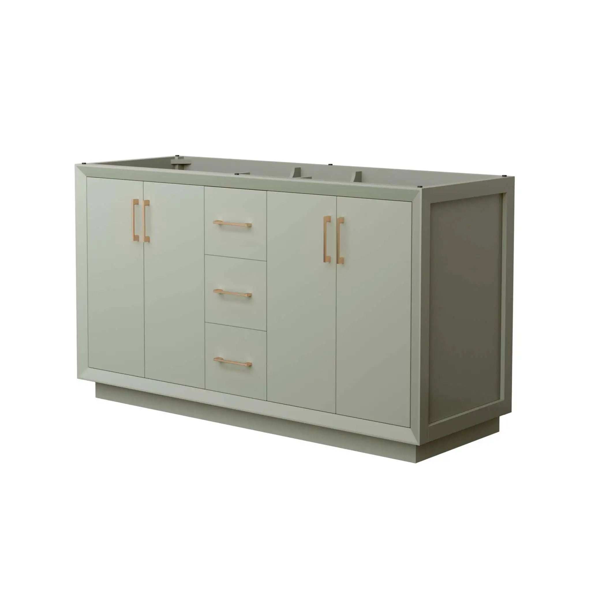 60" Strada Double Bathroom Vanity in Light Green with Satin Bronze Trim by Wyndham