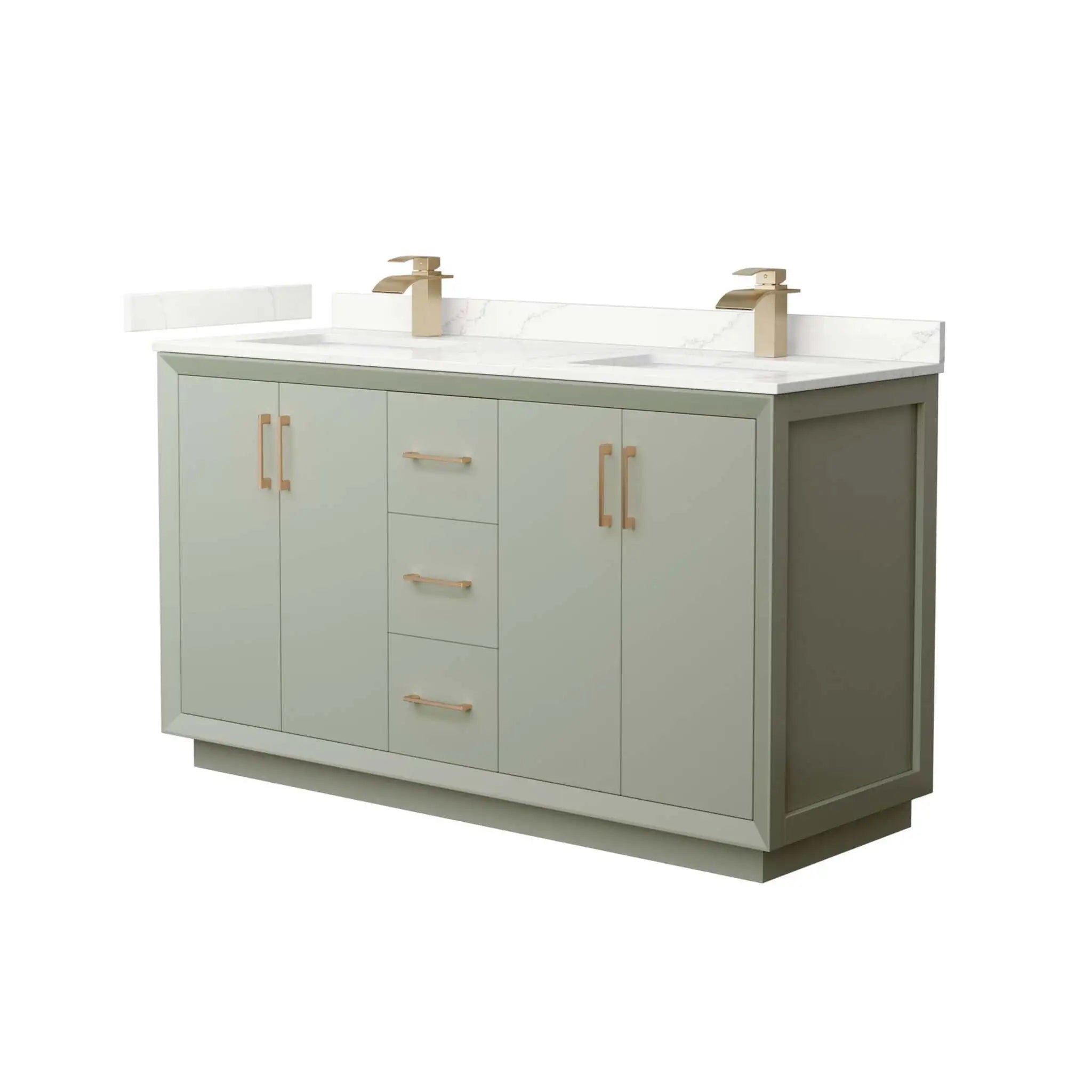 60" Strada Double Bathroom Vanity in Light Green with Satin Bronze Trim by Wyndham