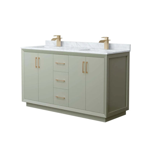 60" Strada Double Bathroom Vanity in Light Green with Satin Bronze Trim by Wyndham