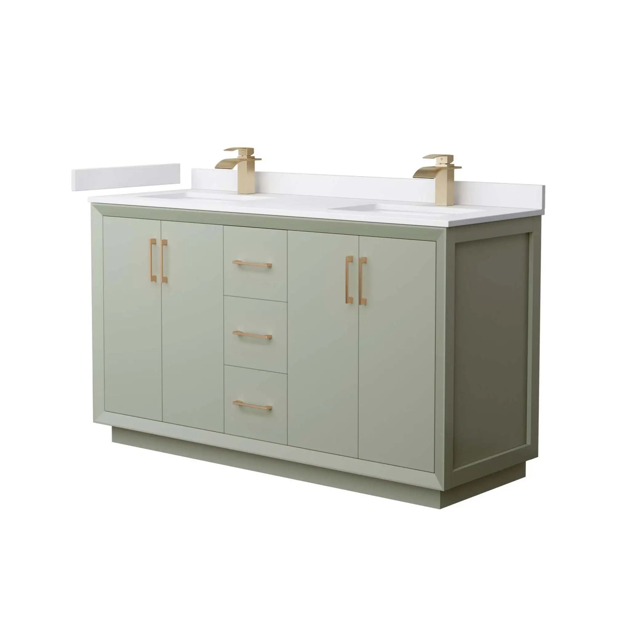 60" Strada Double Bathroom Vanity in Light Green with Satin Bronze Trim by Wyndham
