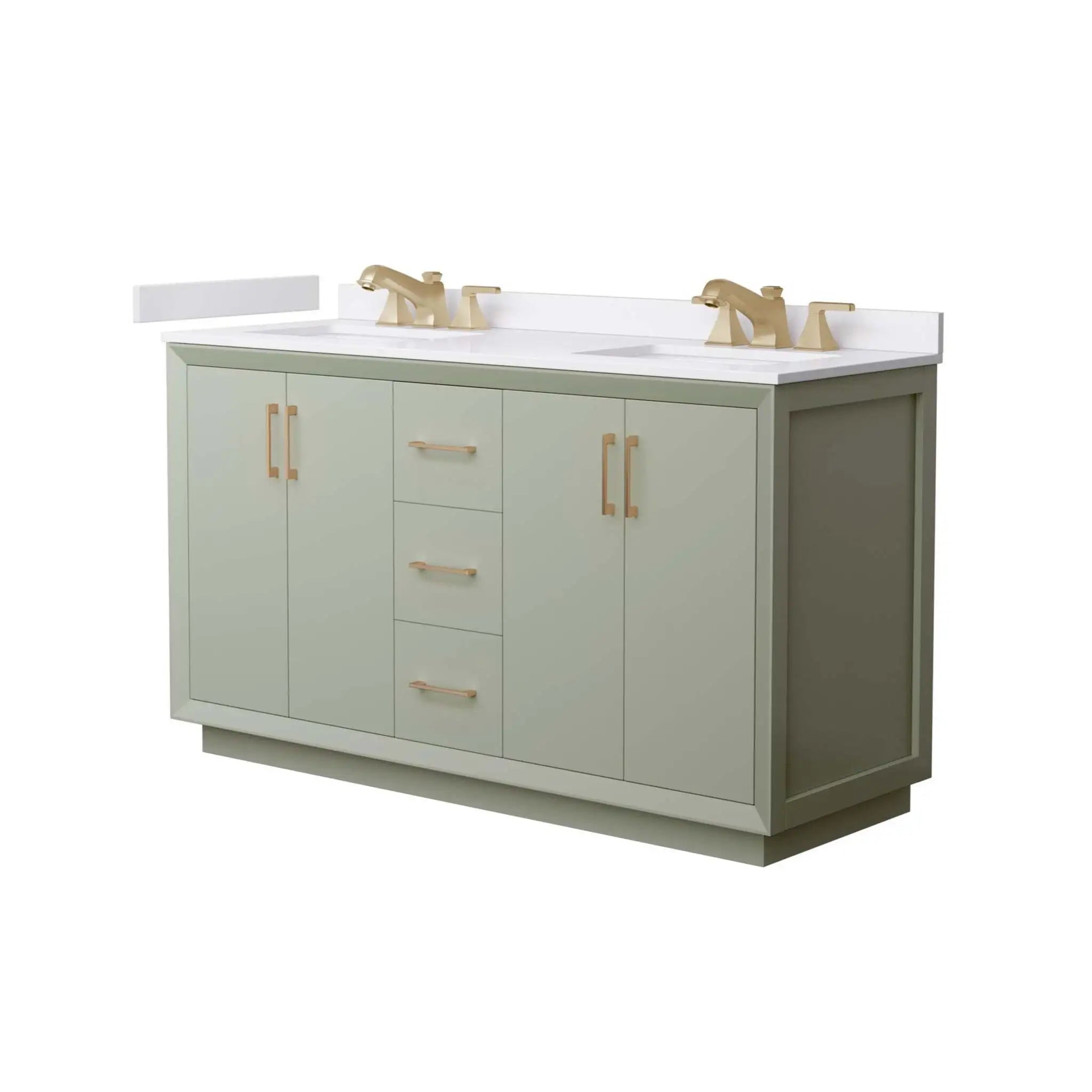 60" Strada Double Bathroom Vanity in Light Green with Satin Bronze Trim by Wyndham