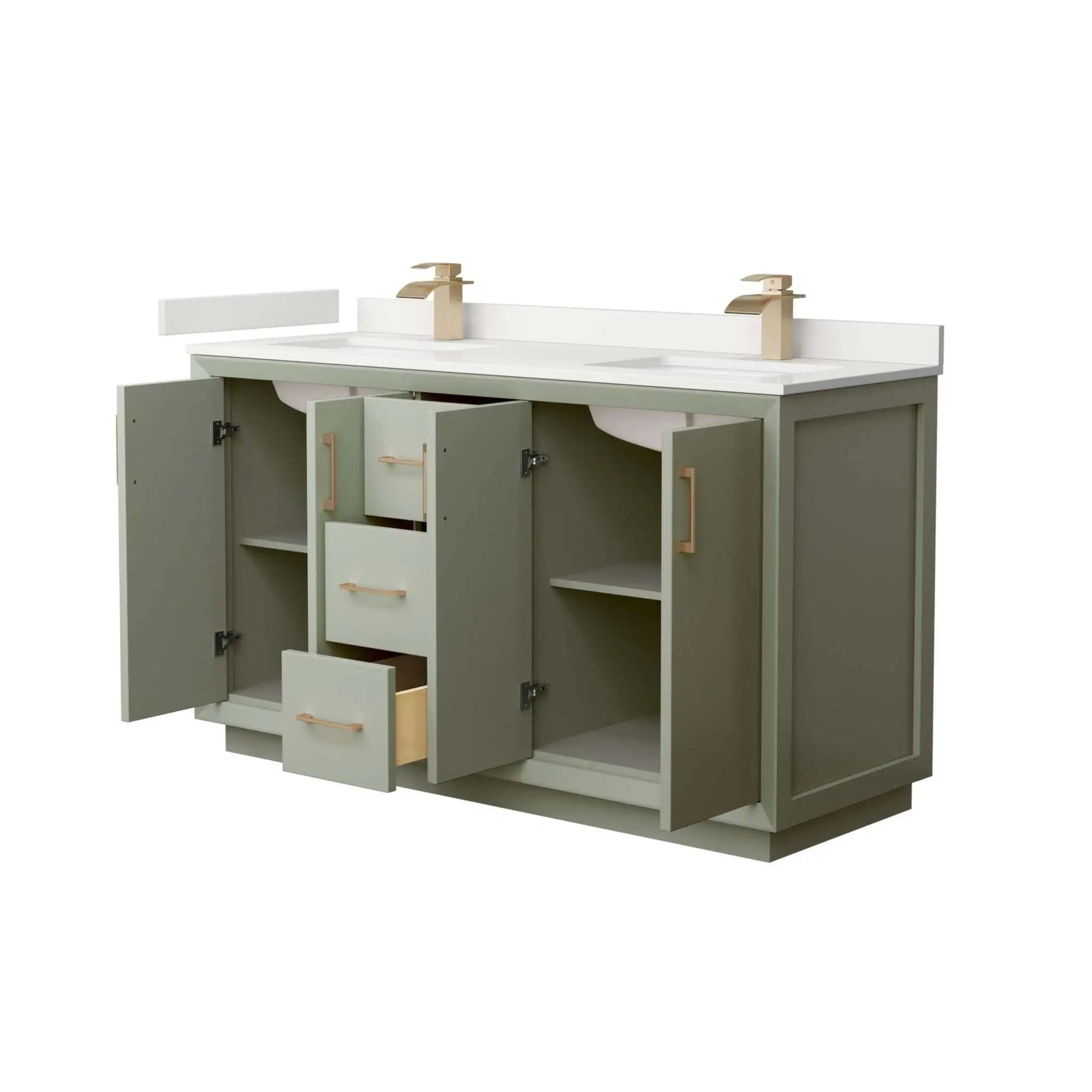 60" Strada Double Bathroom Vanity in Light Green with Satin Bronze Trim by Wyndham