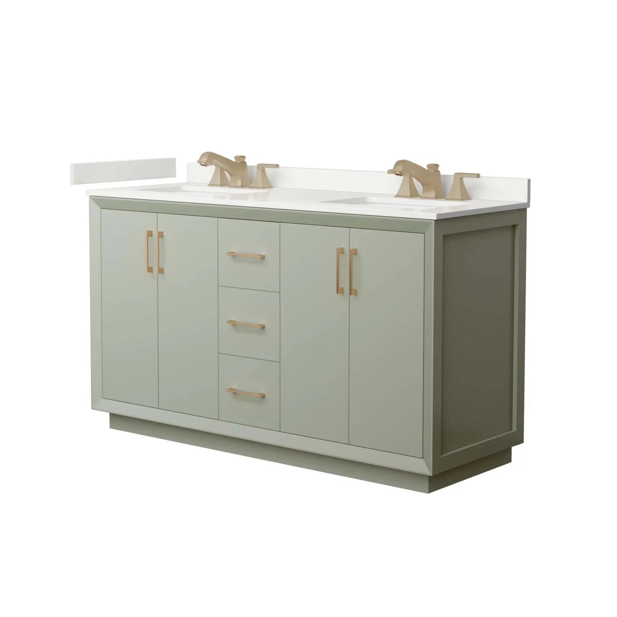 60" Strada Double Bathroom Vanity in Light Green with Satin Bronze Trim by Wyndham
