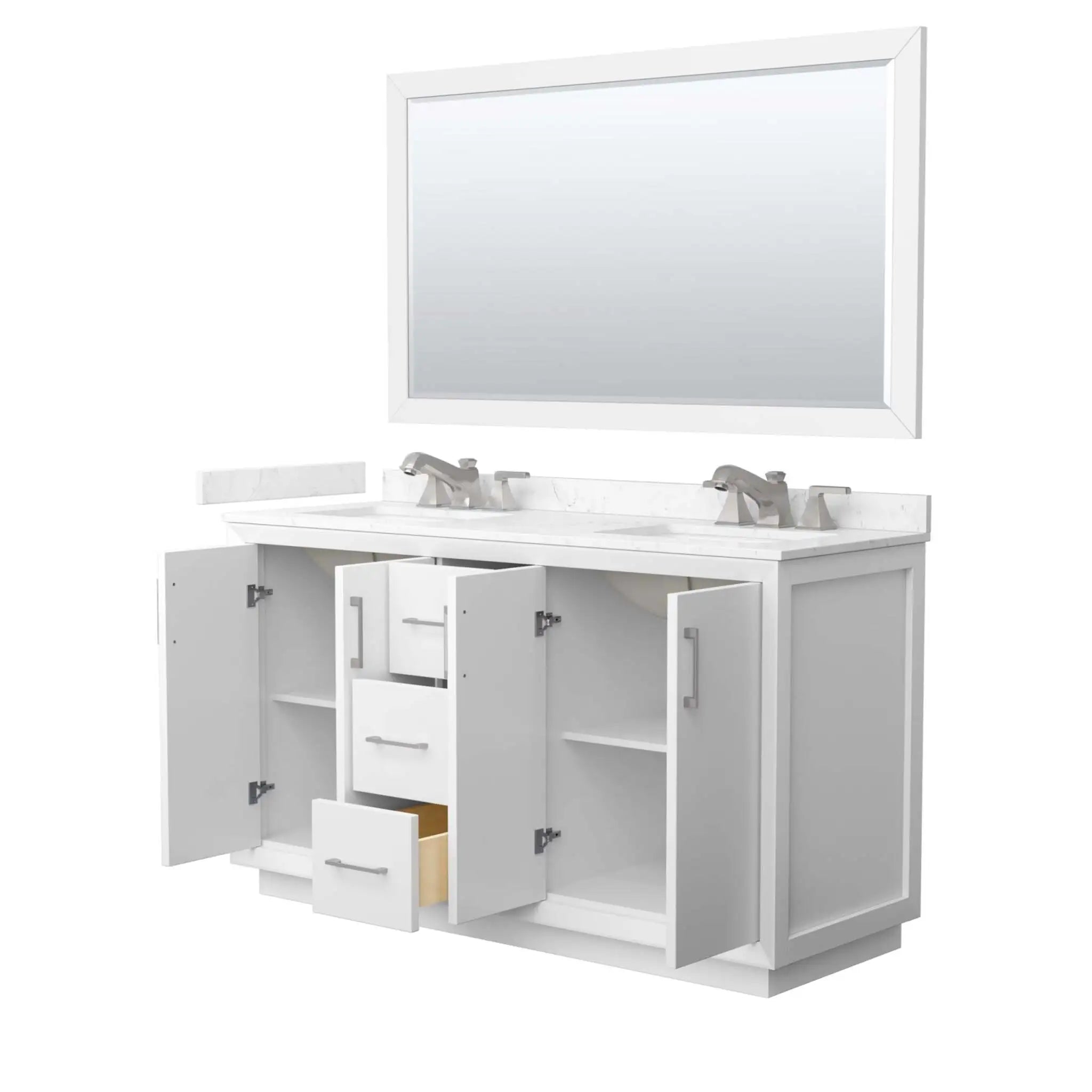 60" Strada Double Bathroom Vanity in White with Brushed Nickel Trim & 58" Mirror by Wyndham