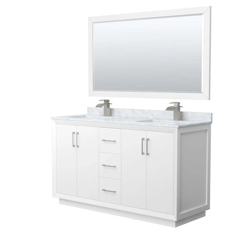 60" Strada Double Bathroom Vanity in White with Brushed Nickel Trim & 58" Mirror by Wyndham