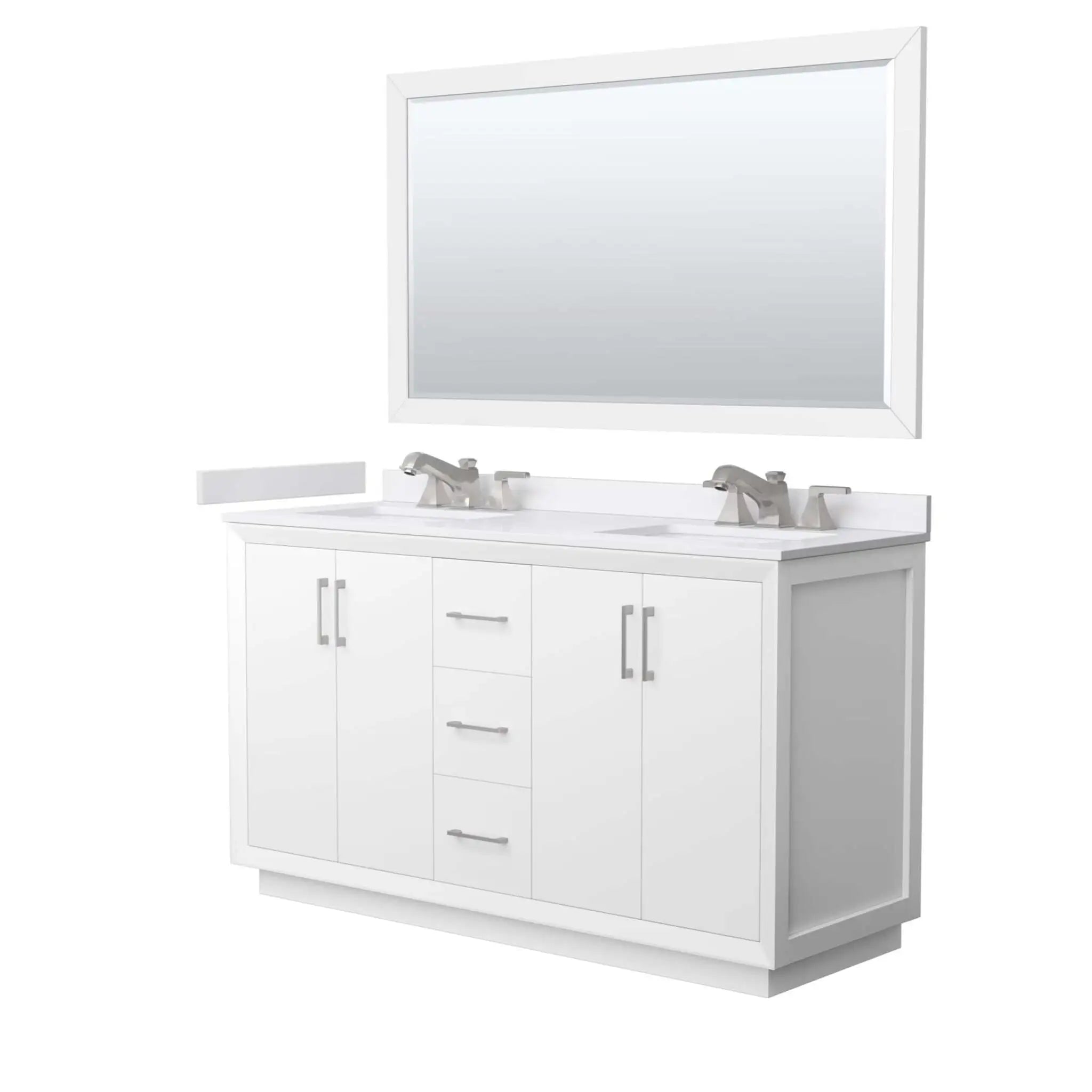 60" Strada Double Bathroom Vanity in White with Brushed Nickel Trim & 58" Mirror by Wyndham
