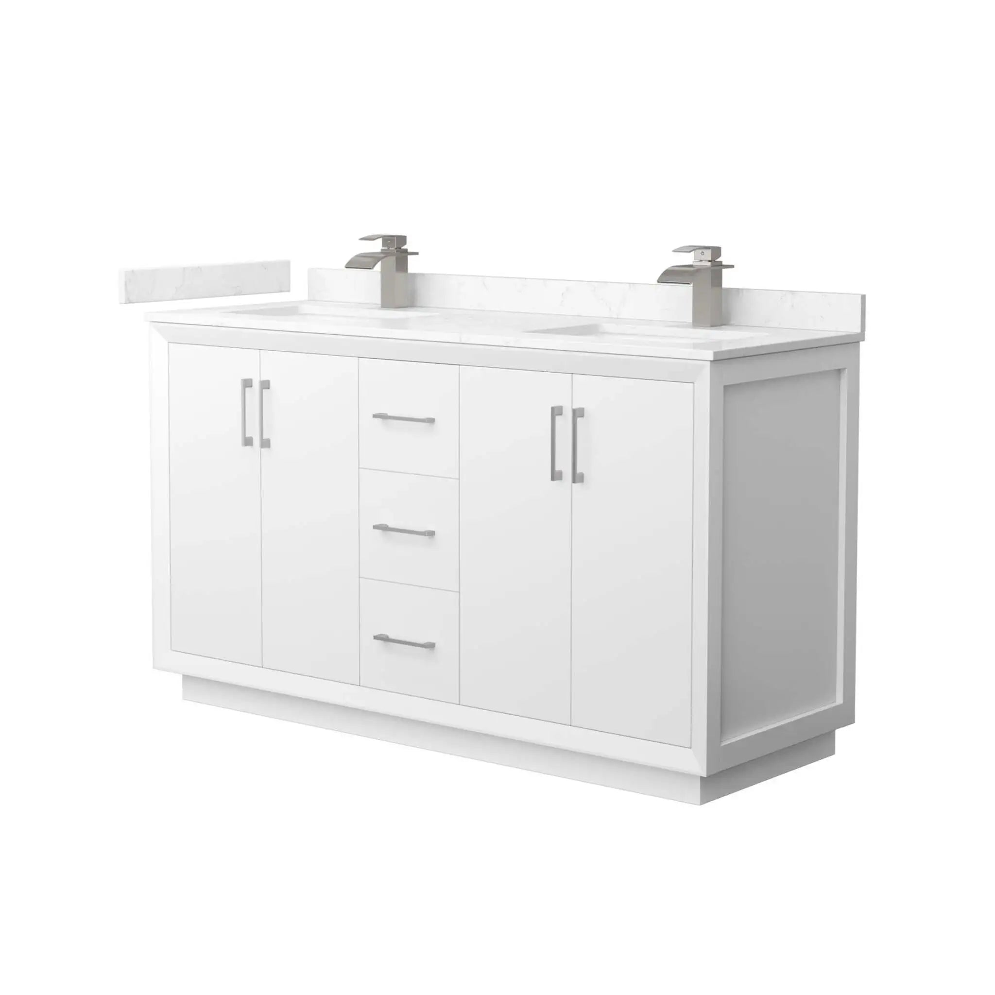 60" Strada Double Bathroom Vanity in White with Brushed Nickel Trim by Wyndham