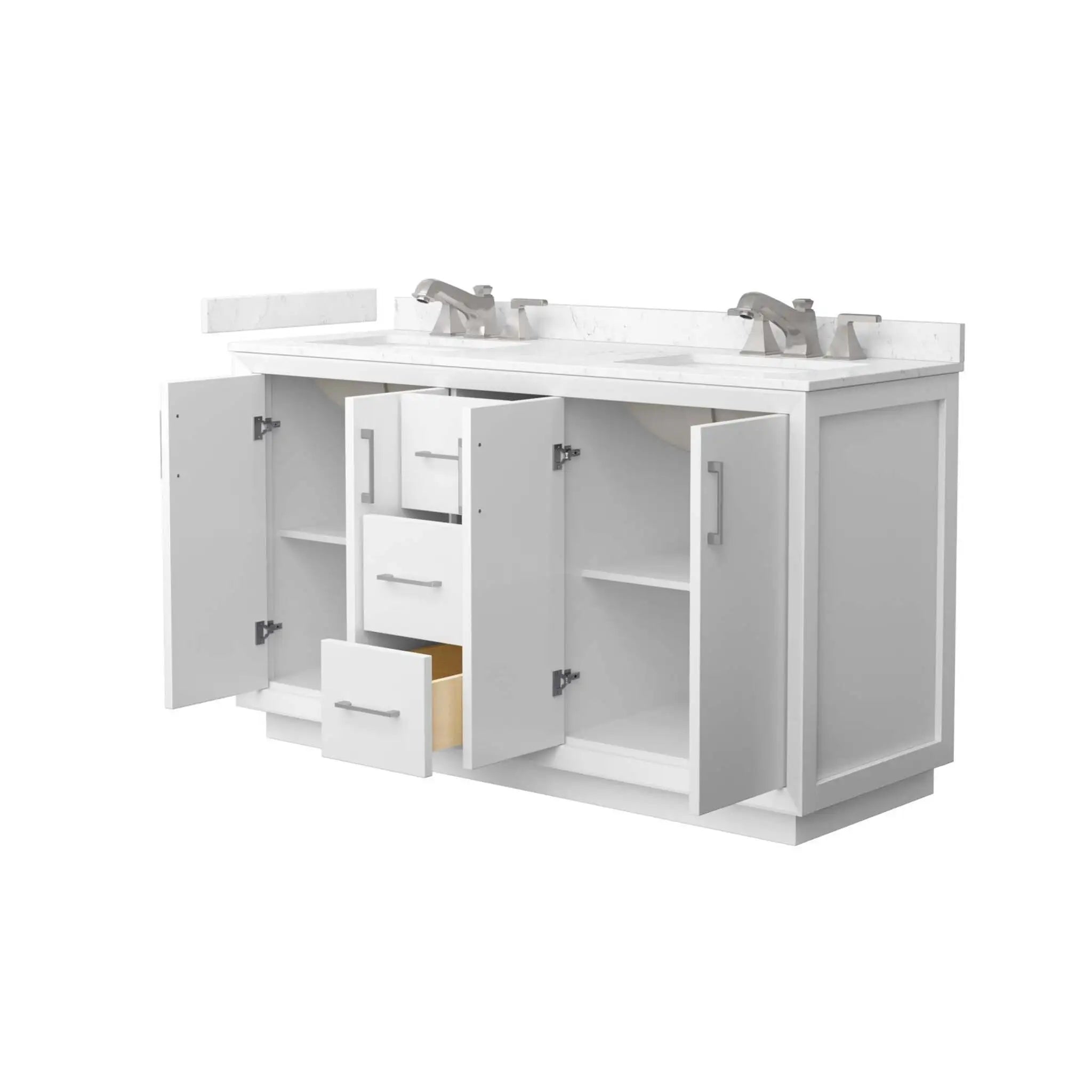 60" Strada Double Bathroom Vanity in White with Brushed Nickel Trim by Wyndham