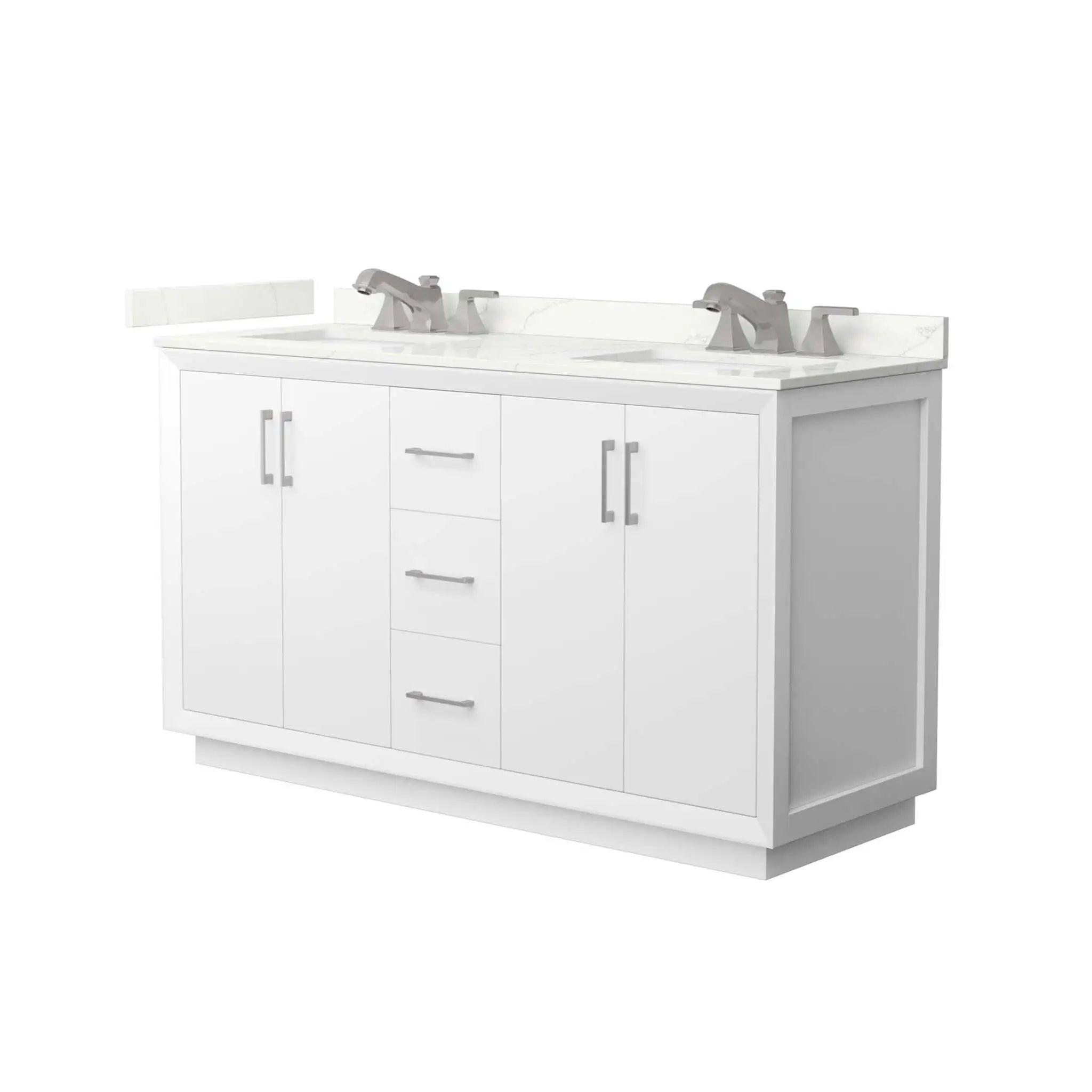 60" Strada Double Bathroom Vanity in White with Brushed Nickel Trim by Wyndham