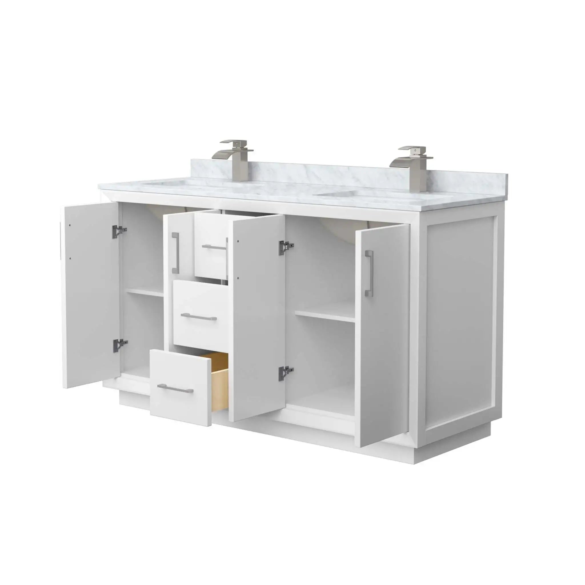 60" Strada Double Bathroom Vanity in White with Brushed Nickel Trim by Wyndham