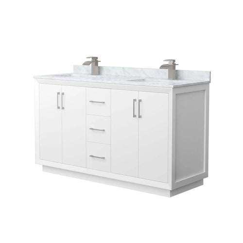 60" Strada Double Bathroom Vanity in White with Brushed Nickel Trim by Wyndham