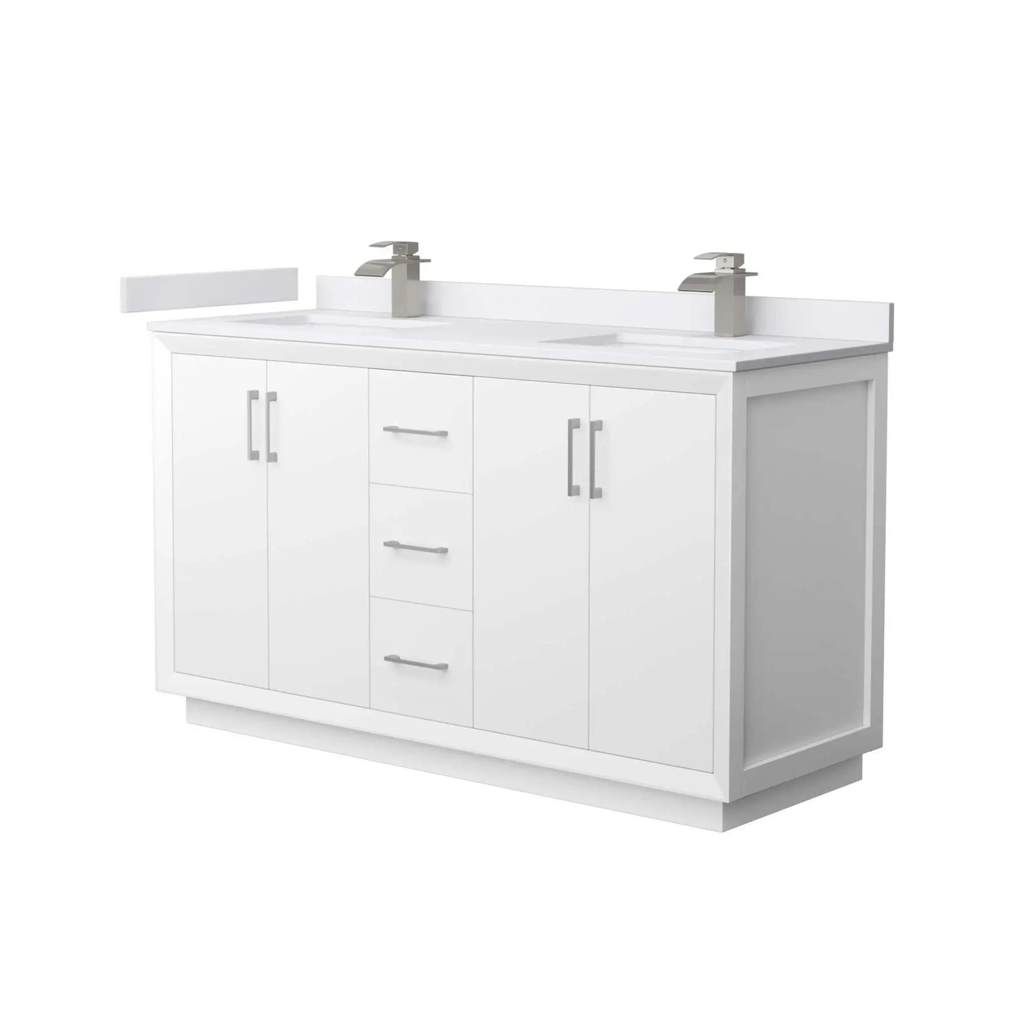 60" Strada Double Bathroom Vanity in White with Brushed Nickel Trim by Wyndham