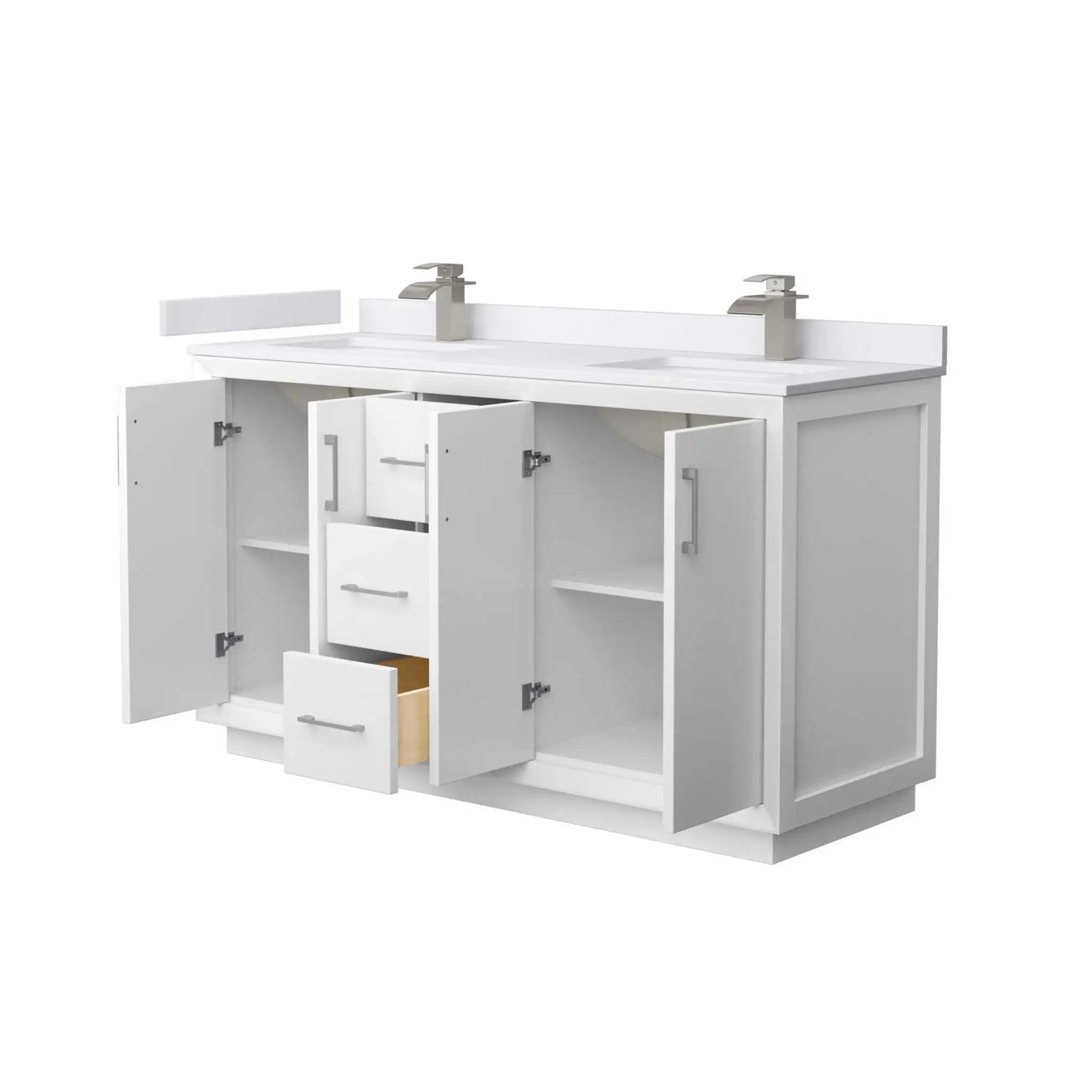 60" Strada Double Bathroom Vanity in White with Brushed Nickel Trim by Wyndham
