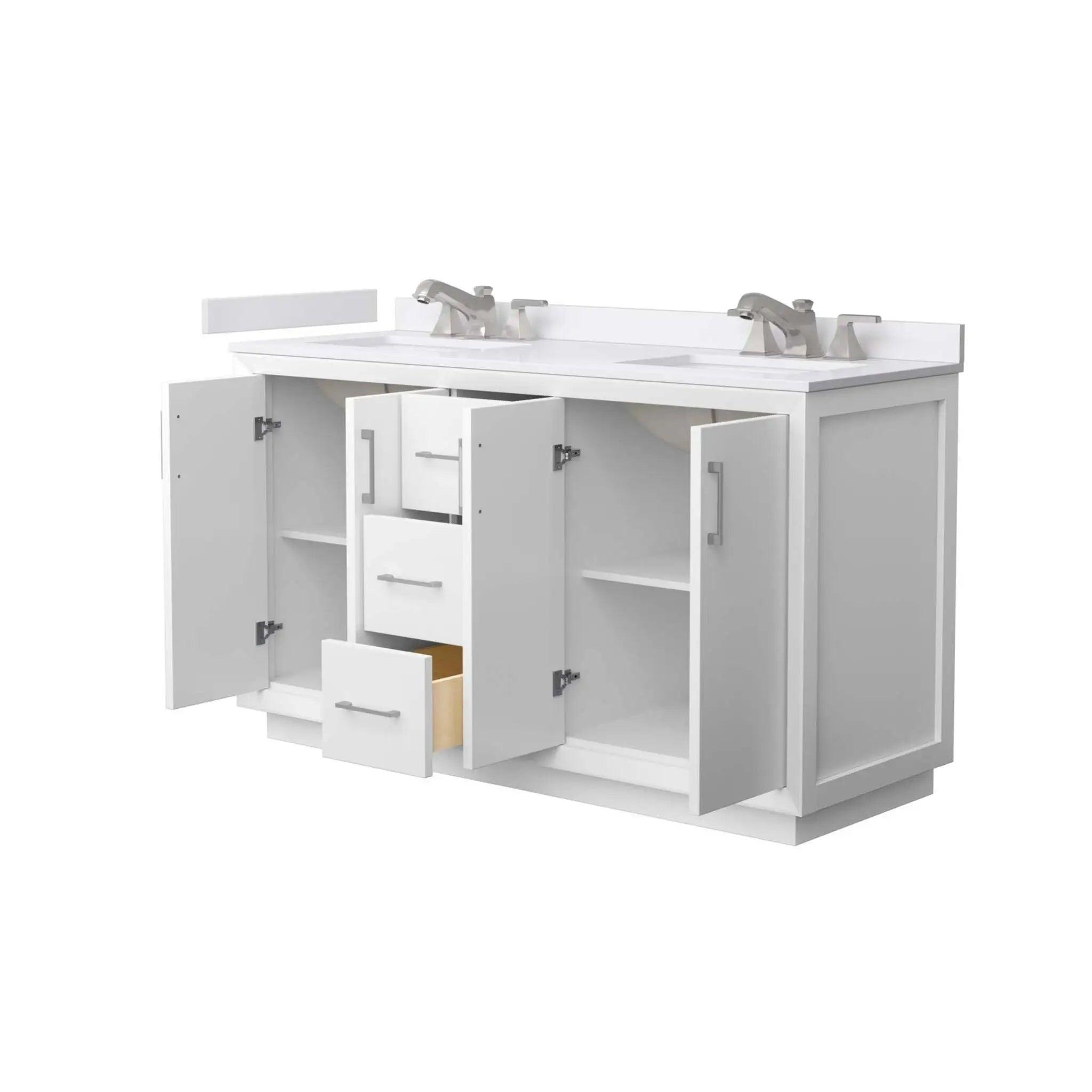 60" Strada Double Bathroom Vanity in White with Brushed Nickel Trim by Wyndham