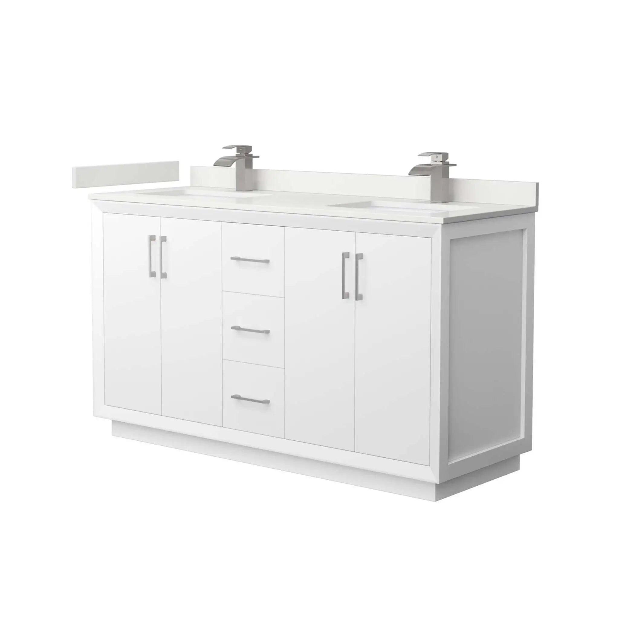 60" Strada Double Bathroom Vanity in White with Brushed Nickel Trim by Wyndham