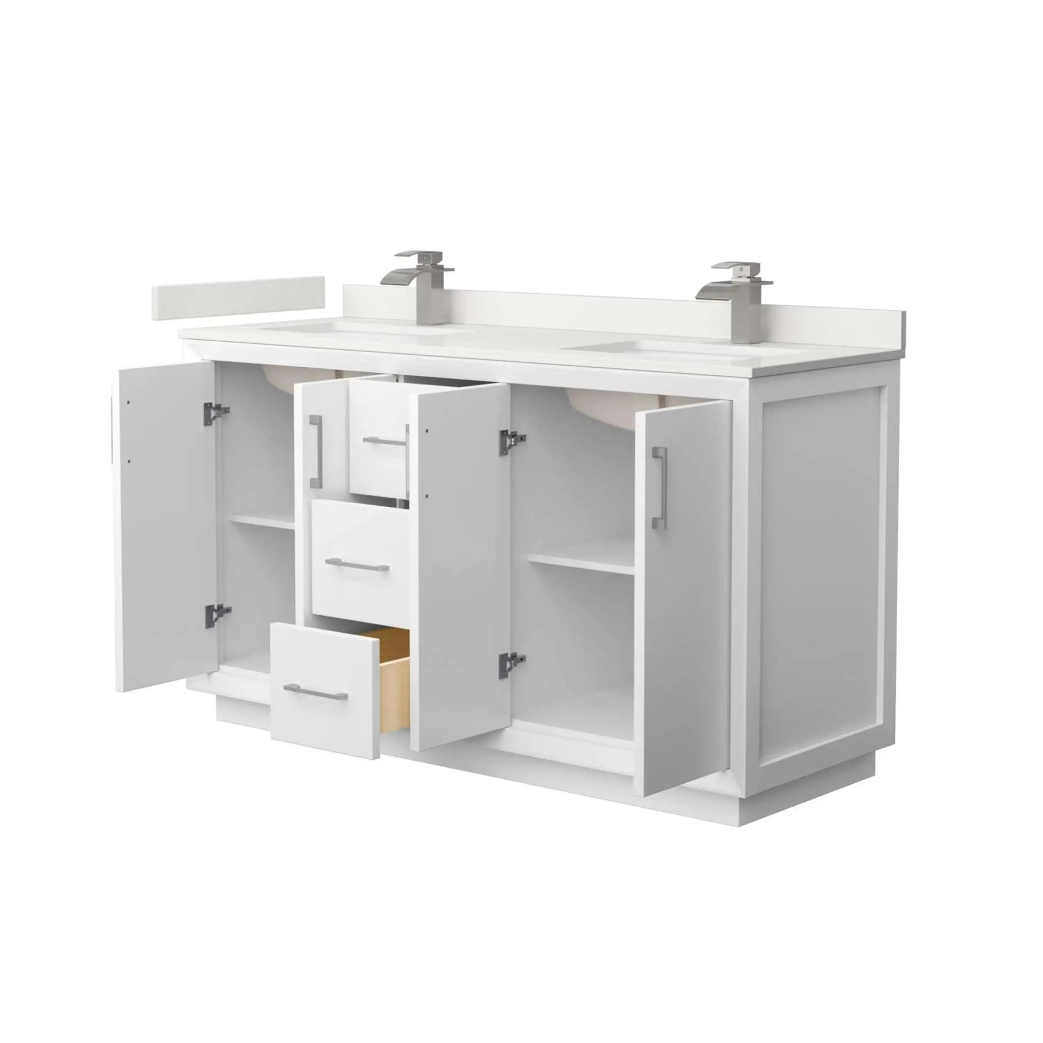 60" Strada Double Bathroom Vanity in White with Brushed Nickel Trim by Wyndham