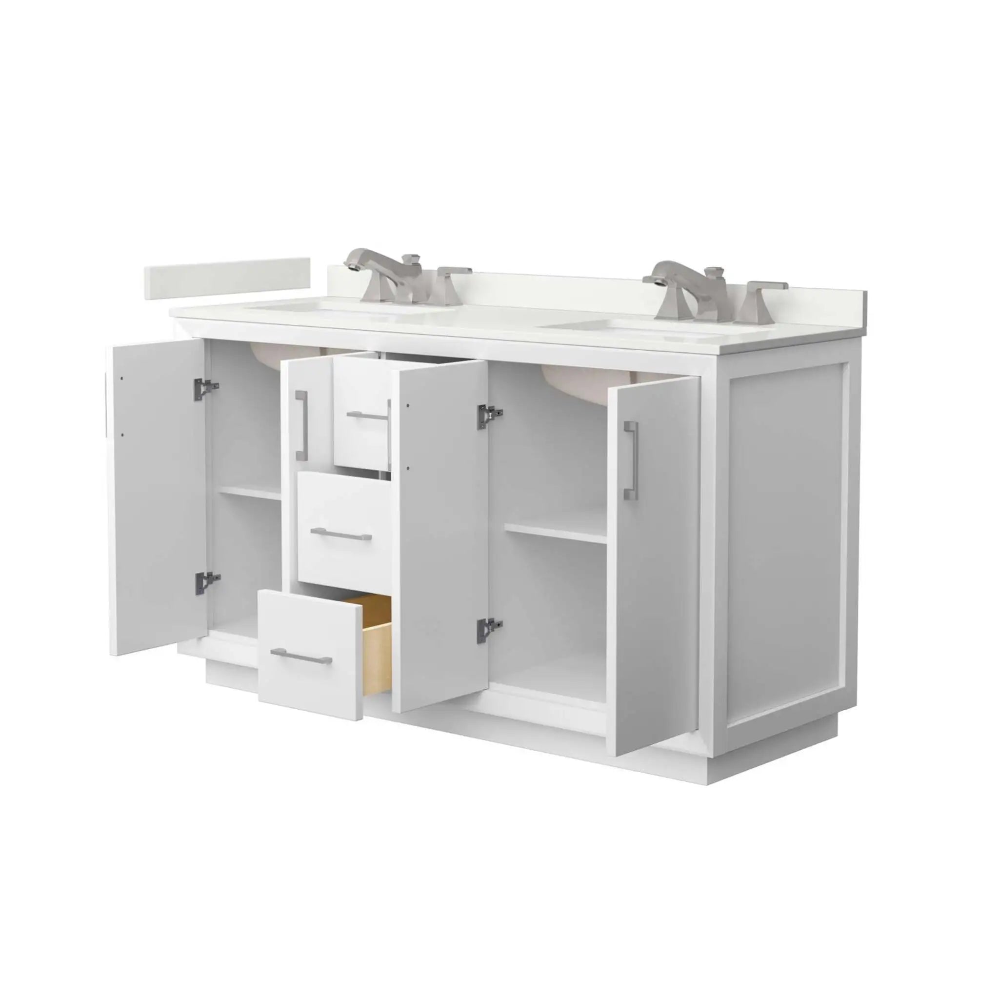 60" Strada Double Bathroom Vanity in White with Brushed Nickel Trim by Wyndham