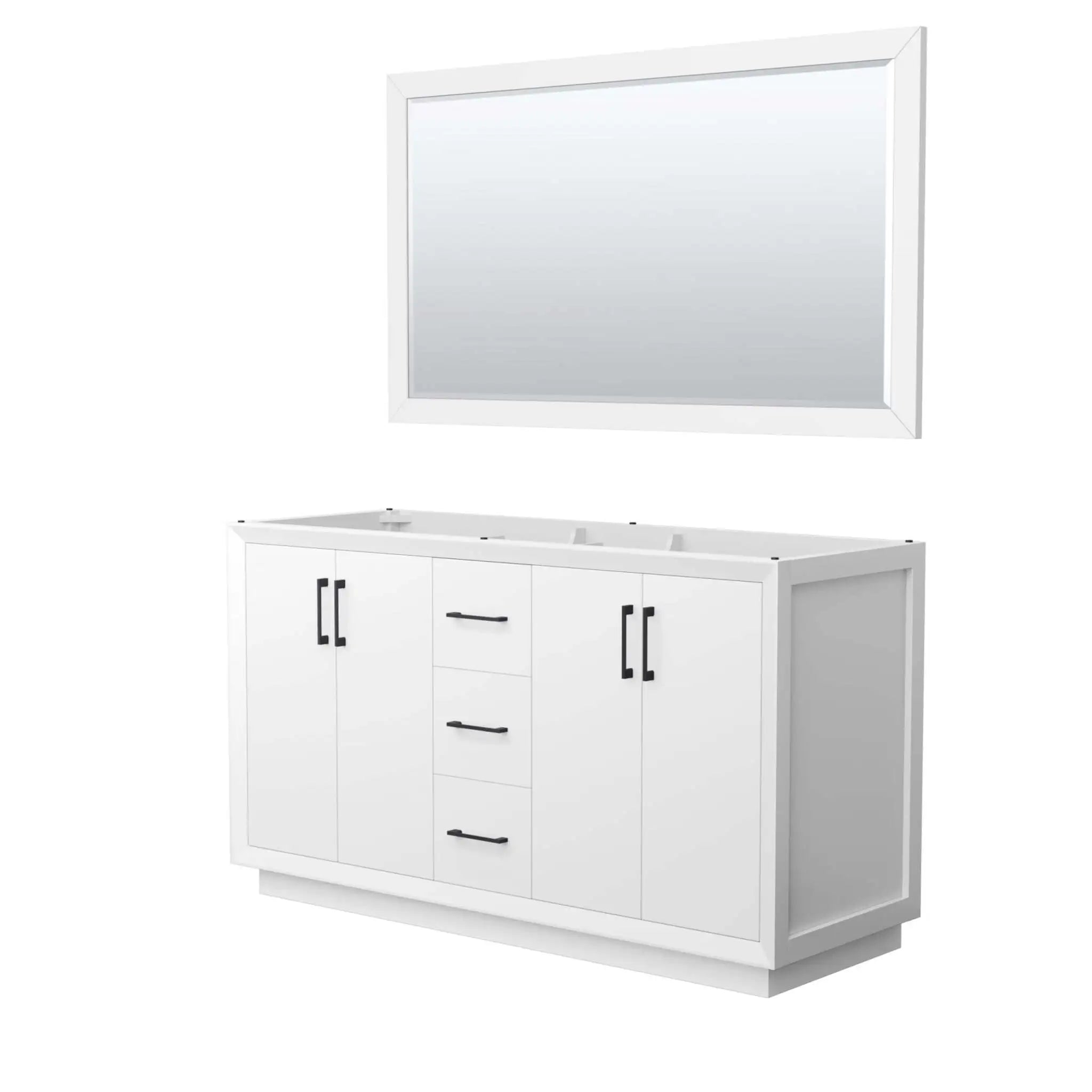 60" Strada Double Bathroom Vanity in White with Matte Black Trim & 58" Mirror by Wyndham